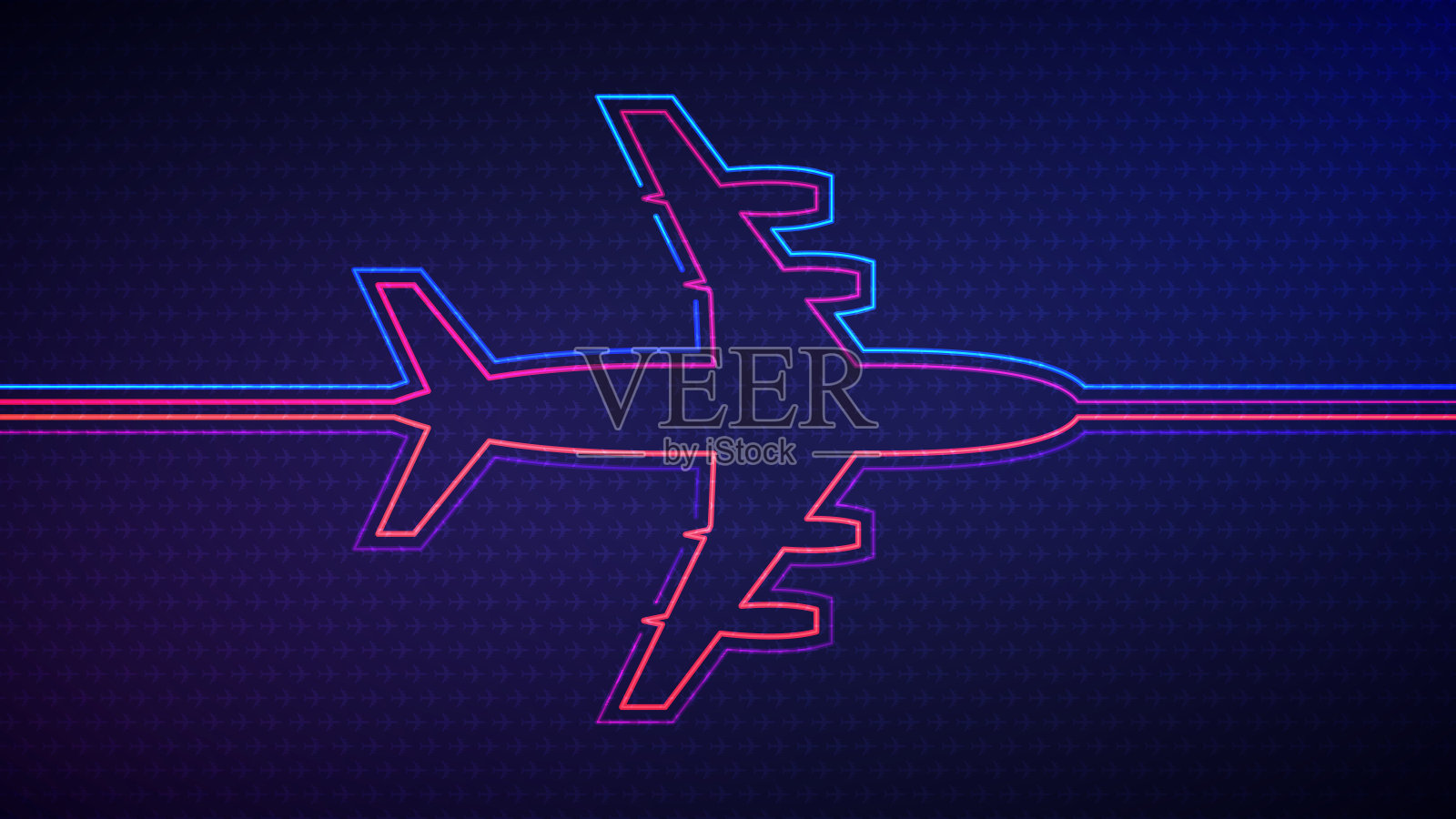 发光的霓虹飞机插画图片素材