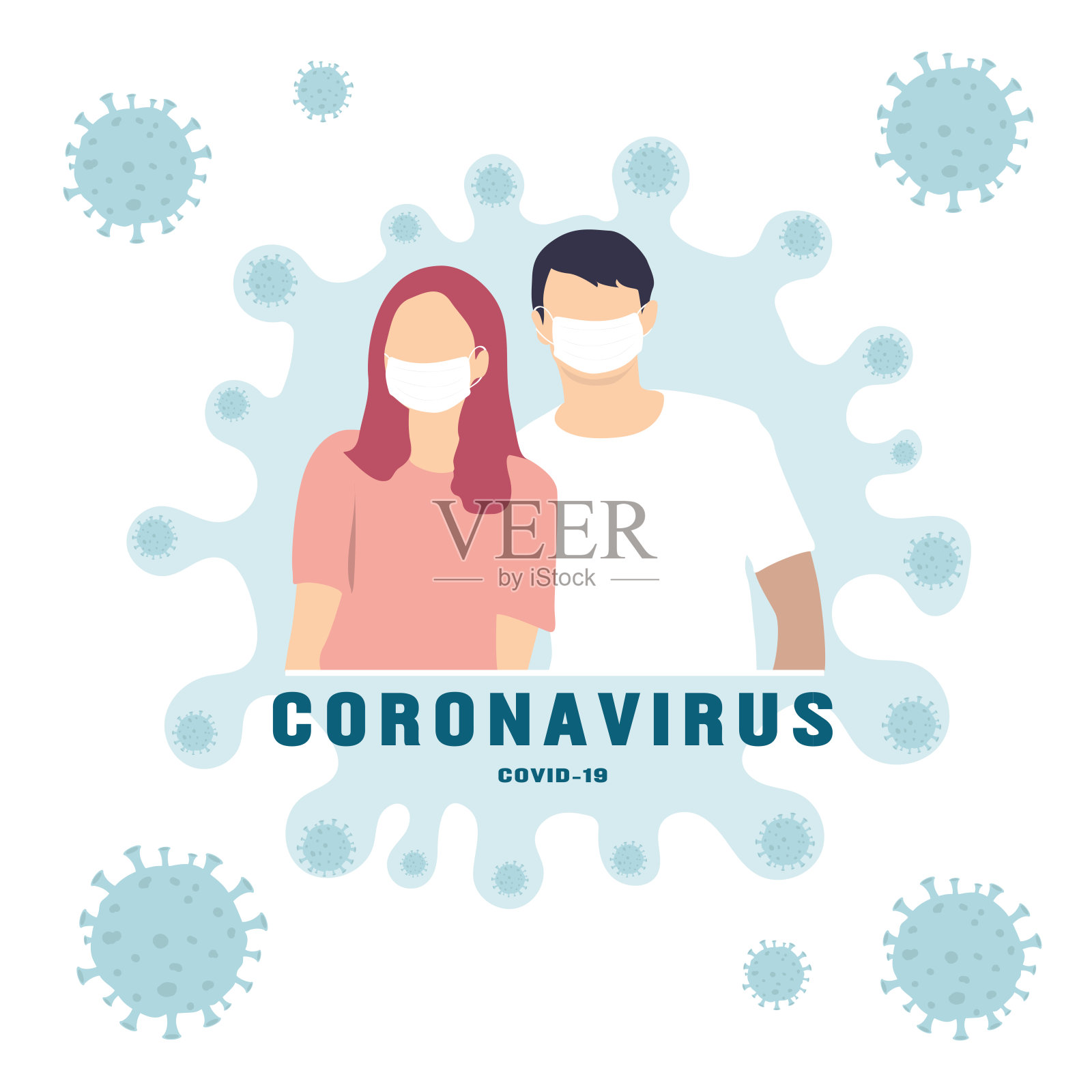 一组简单的平面设计的人戴着口罩插画图片素材