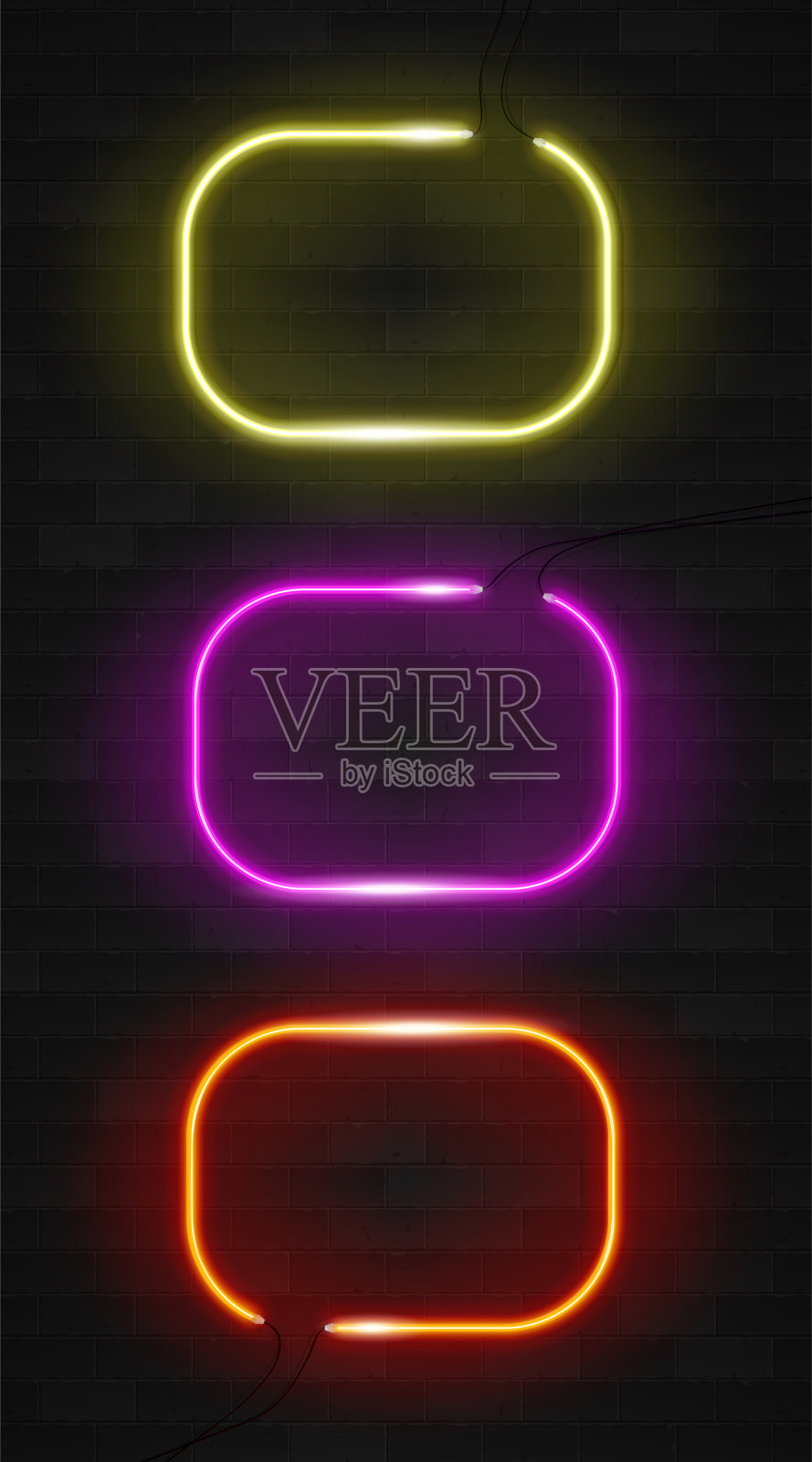 模板的现实发光霓虹灯设置。向量的三维演示插画图片素材