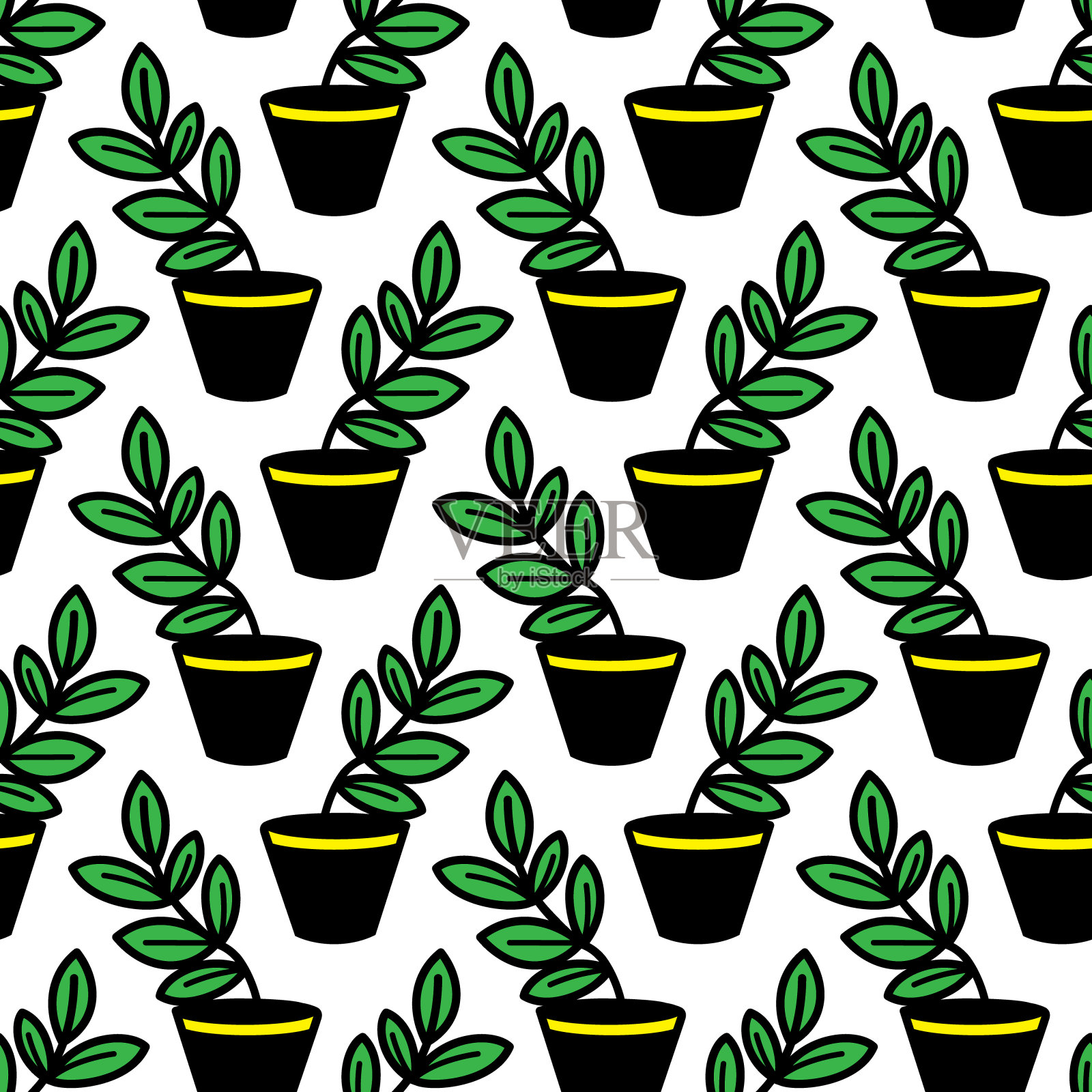 矢量无缝模式与叶子在盆插画图片素材