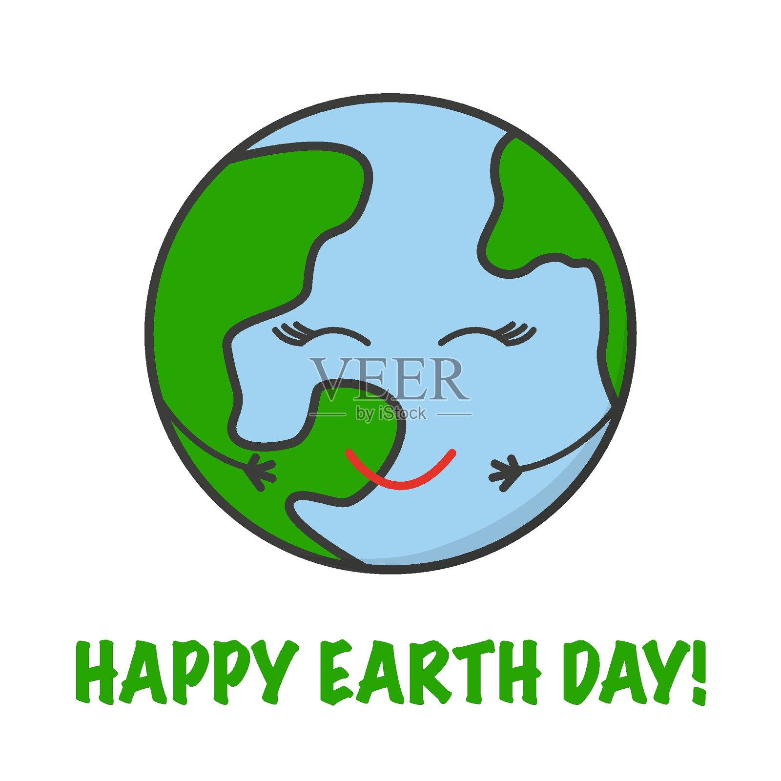 地球日矢量卡。走绿色道路，拯救地球。有趣可爱的快乐角色插画图片素材