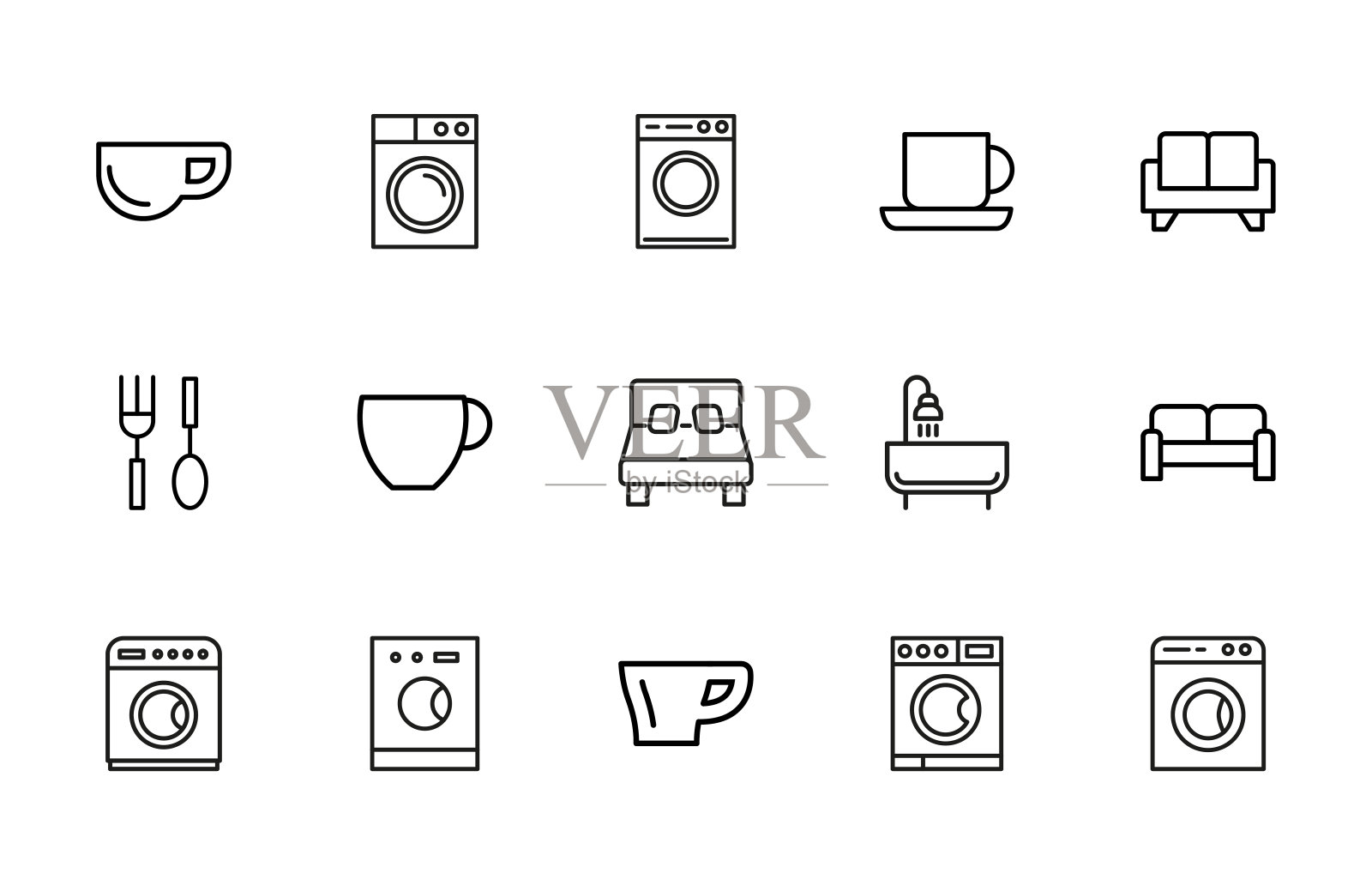 描边线图标的家居用品。图标素材