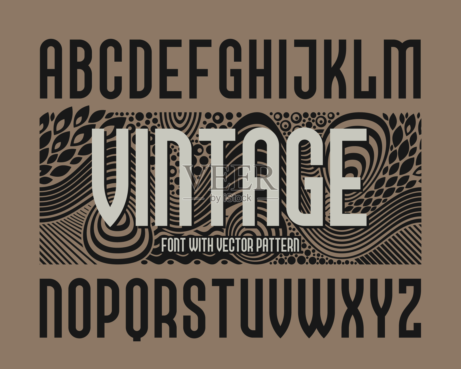 矢量复古字母表与装饰图案的背景插画图片素材