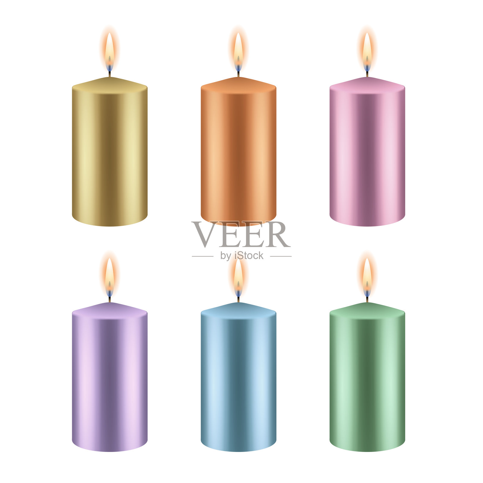 白色背景上的一组彩色蜡烛插画图片素材