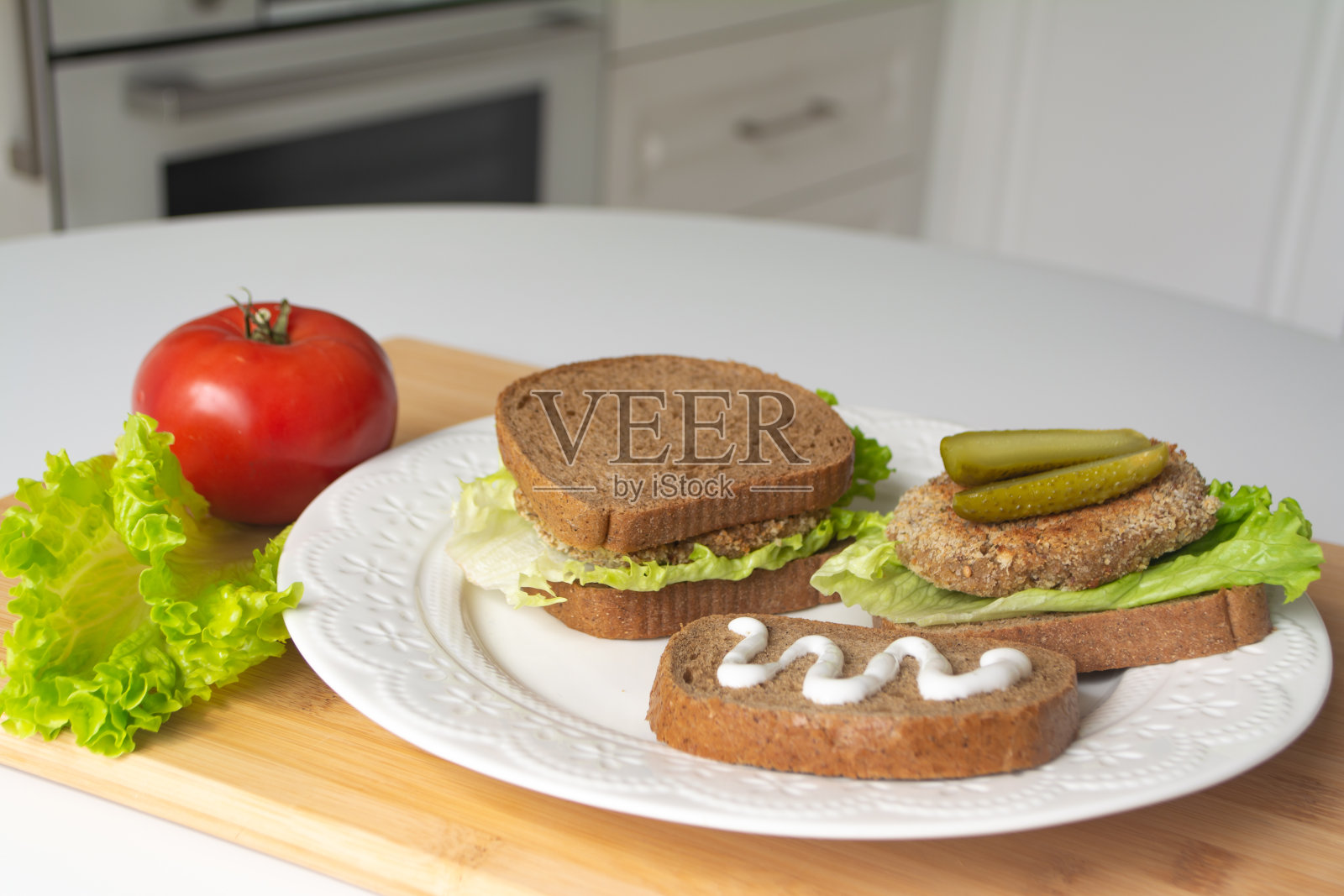 素食汉堡三明治照片摄影图片