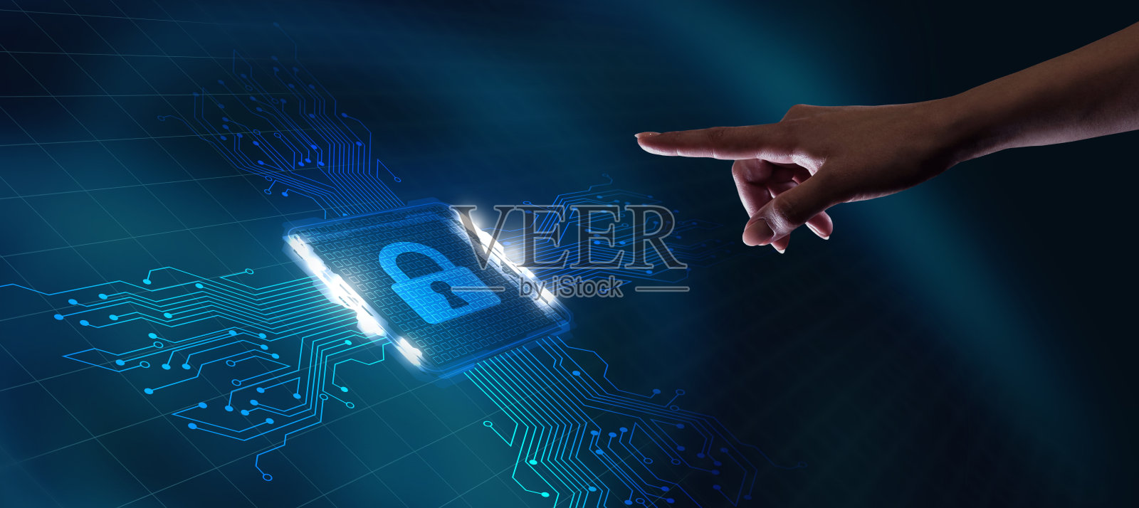 网络安全数据保护业务技术隐私概念。年轻的商人在虚拟显示器上选择安全图标照片摄影图片