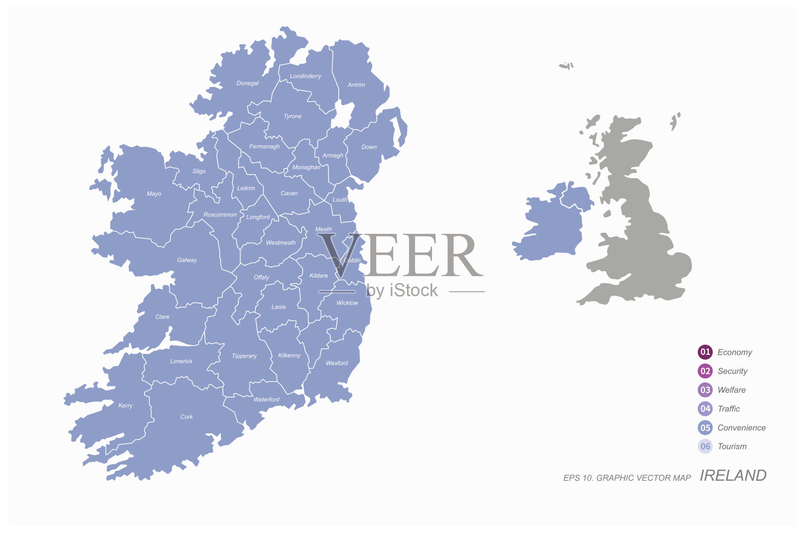 爱尔兰地图矢量图插画图片素材