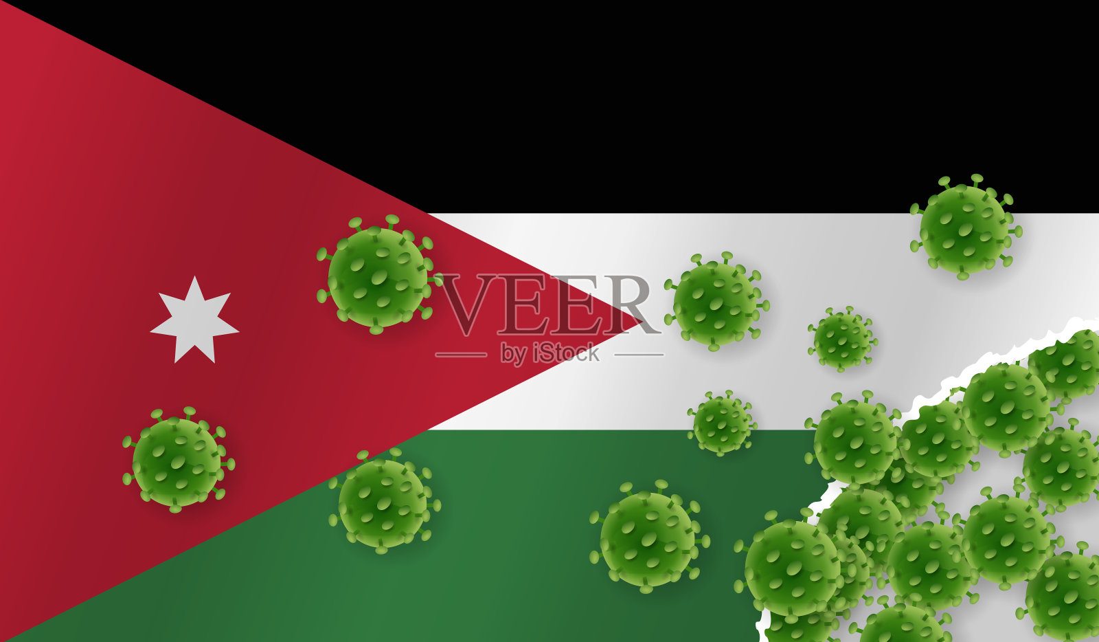带有爆发病毒的约旦旗插画图片素材