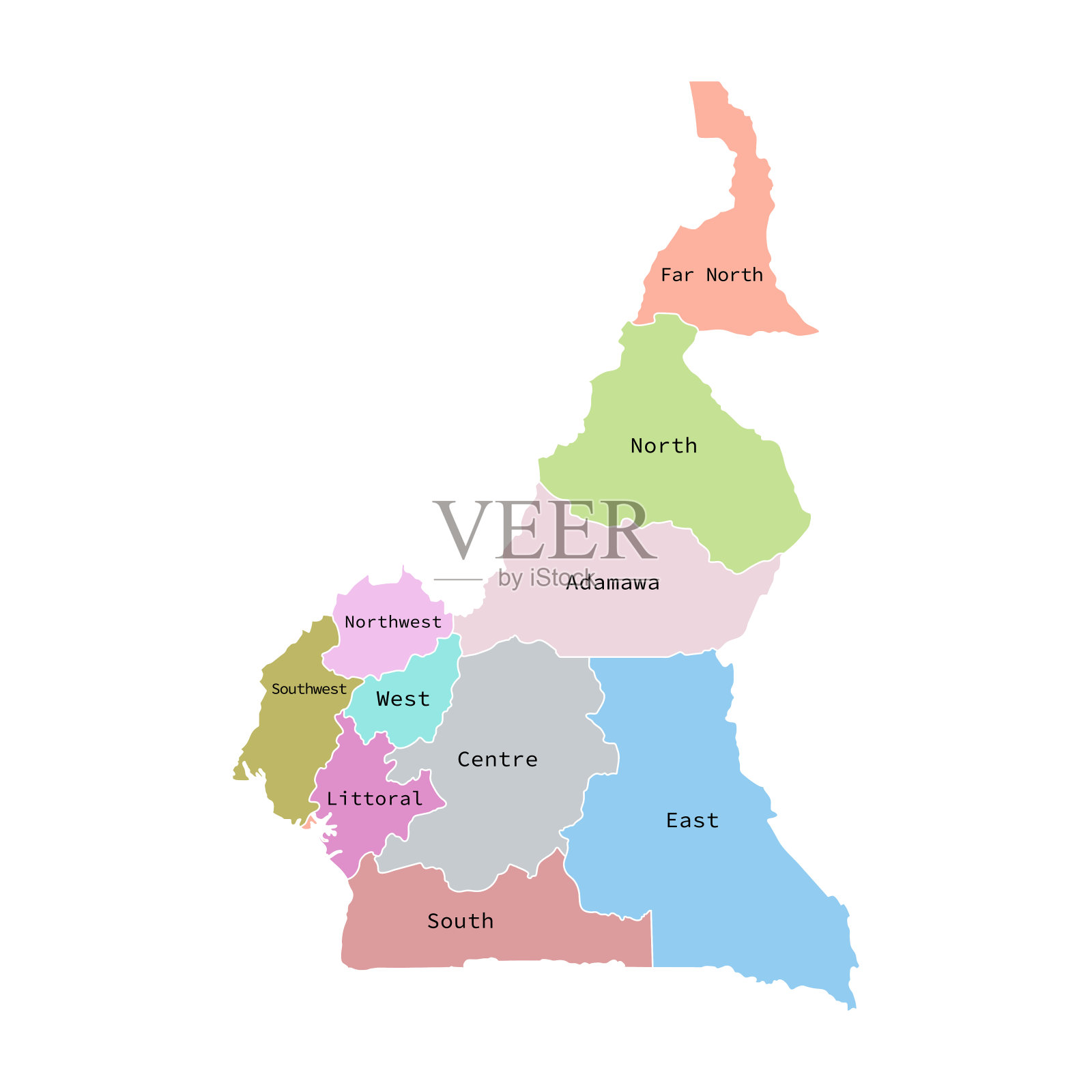 喀麦隆行政区划地图矢量图。矢量地图。插画图片素材