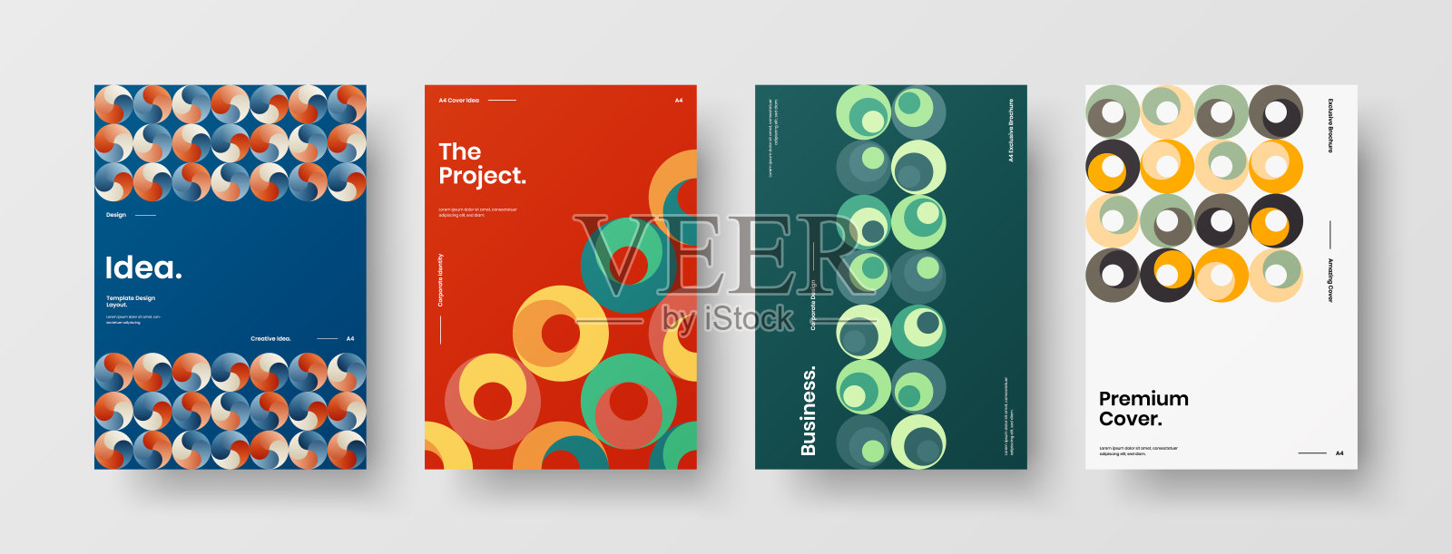 公司标识手册模板收集。业务表示向量A4垂直方向首页模拟设置。公司报告封面抽象几何插图设计布局捆绑。插画图片素材