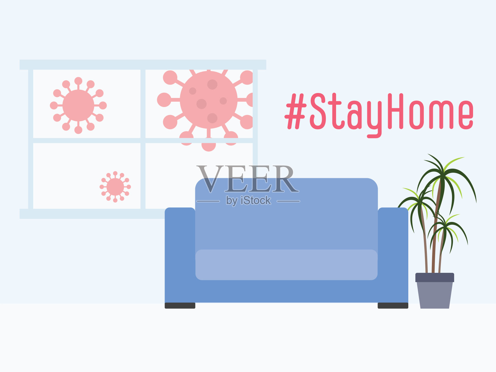 待在家里保护自己。冠状病毒。冠状病毒检疫的概念。插画图片素材