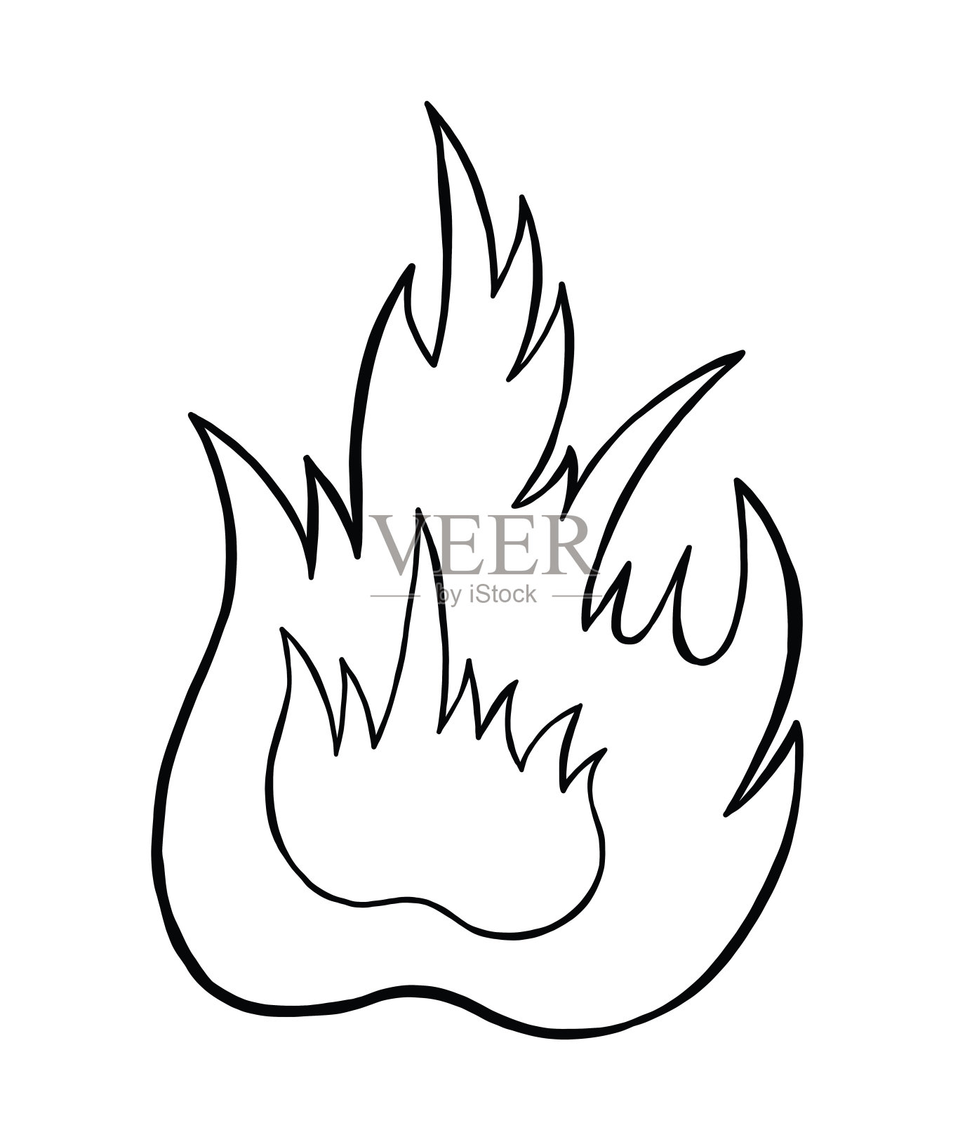 燃烧的火焰矢量手绘。黑色的轮廓和白色的背景。设计元素图片