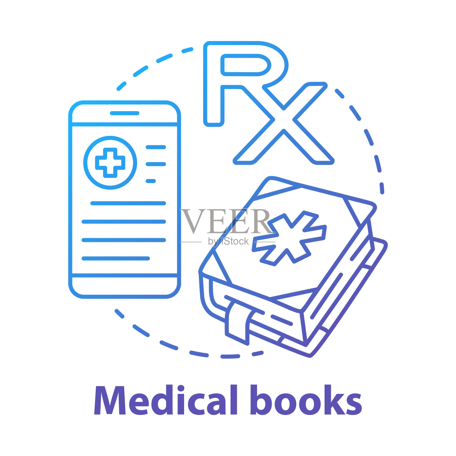 医学书籍蓝色概念图标。养生治疗文献构思细线插图。药物和急救指导。治疗建议。矢量孤立轮廓图插画图片素材