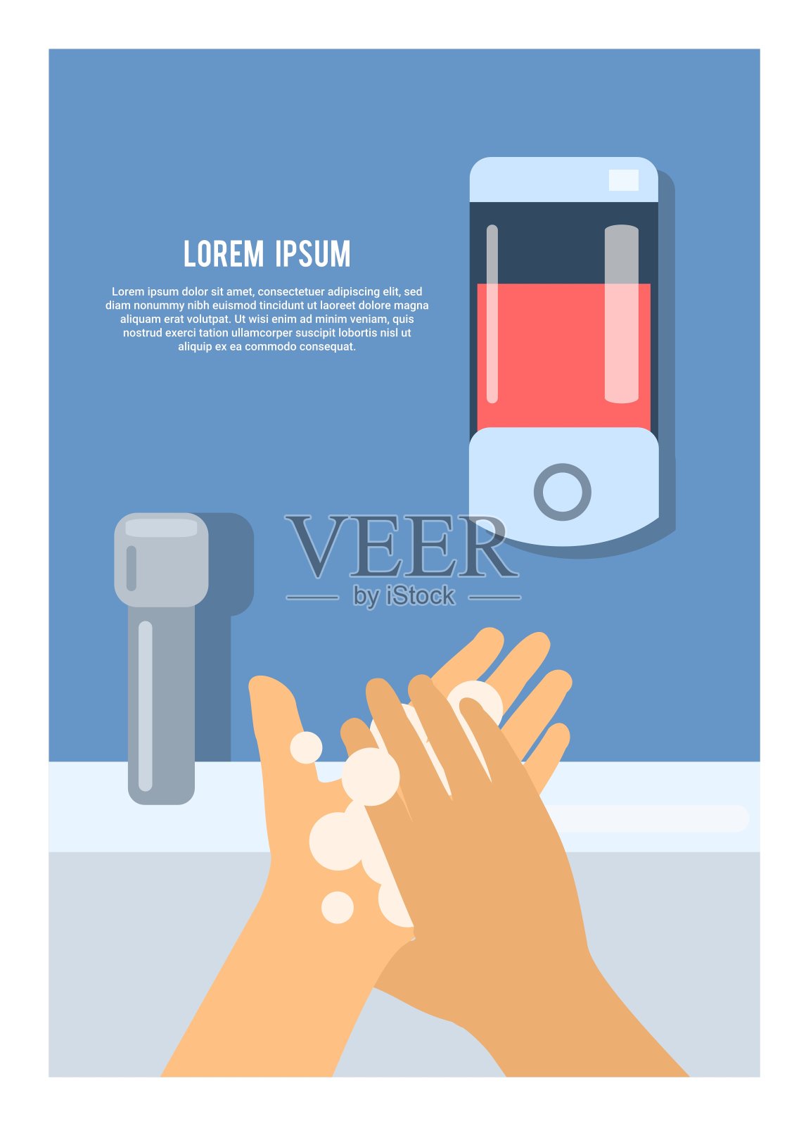 在水槽上洗手的人。简单的平面插图插画图片素材