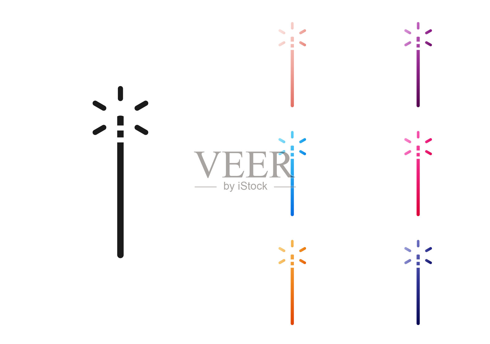 黑魔术棒图标孤立在白色背景。星形魔法配件。神奇的力量。设置图标丰富多彩。矢量图图标素材