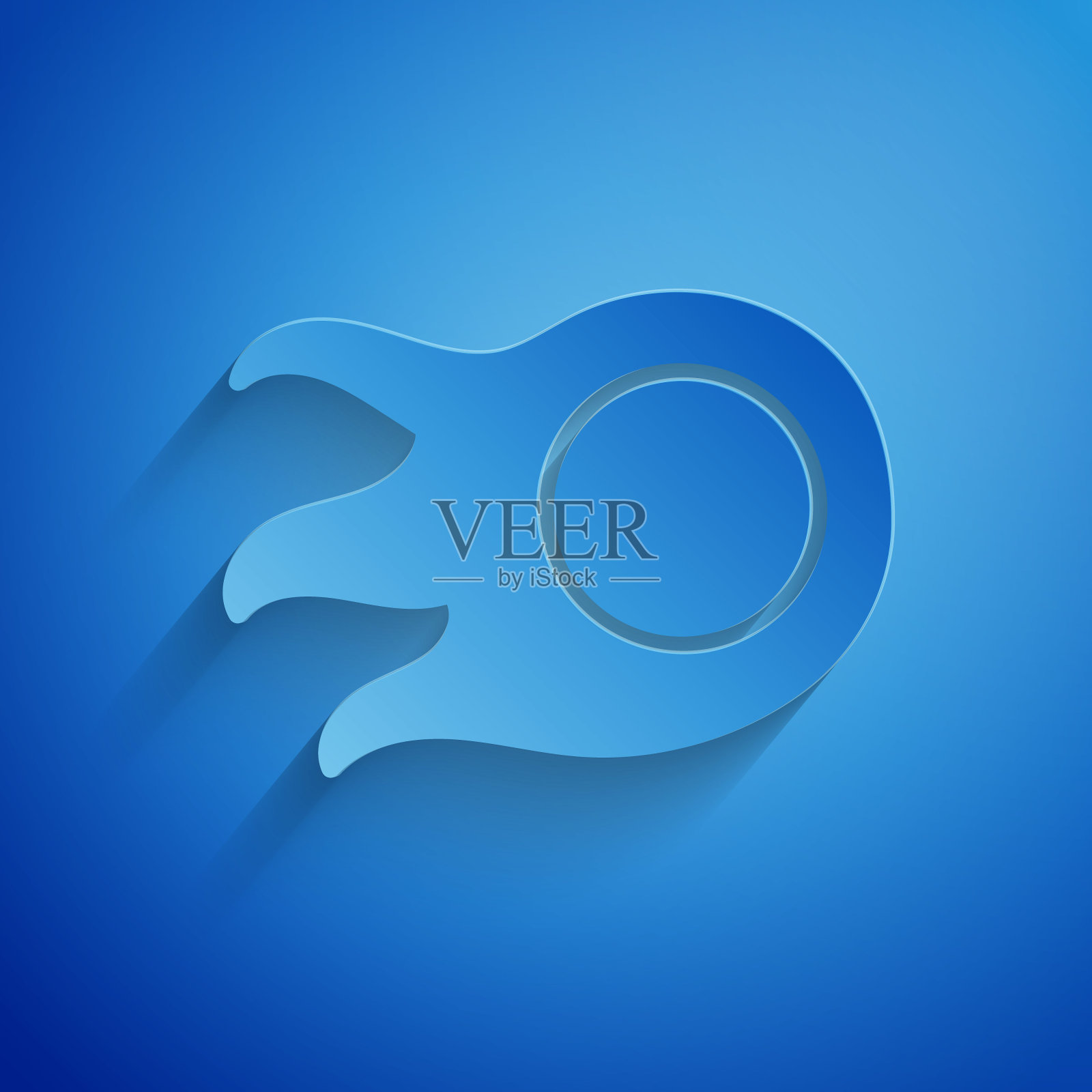 剪纸火球图标孤立在蓝色背景。纸艺术风格。矢量图插画图片素材