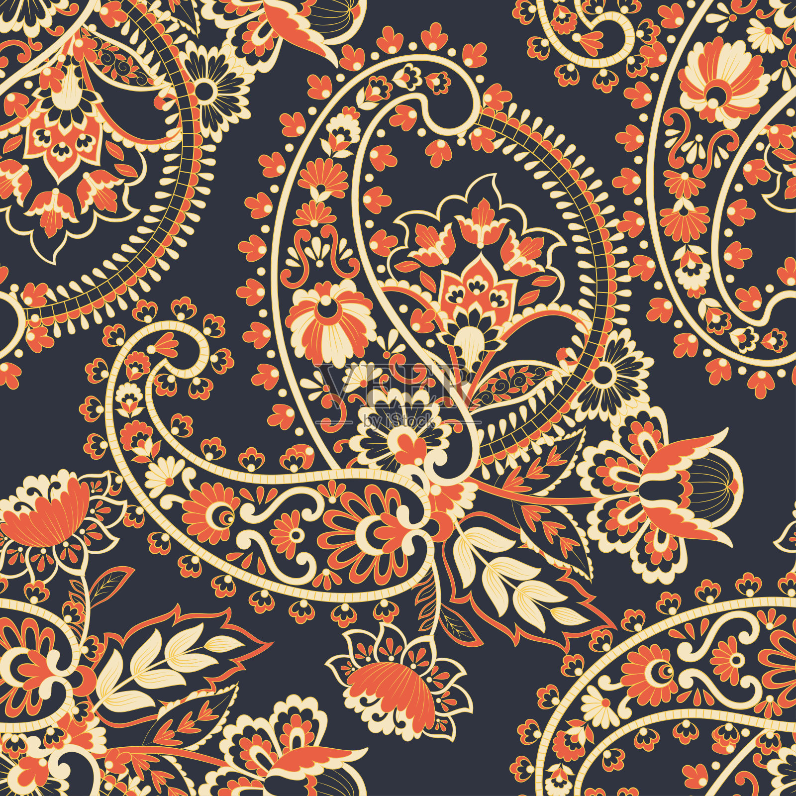 无缝亚洲纺织背景。佩斯利图案插画图片素材