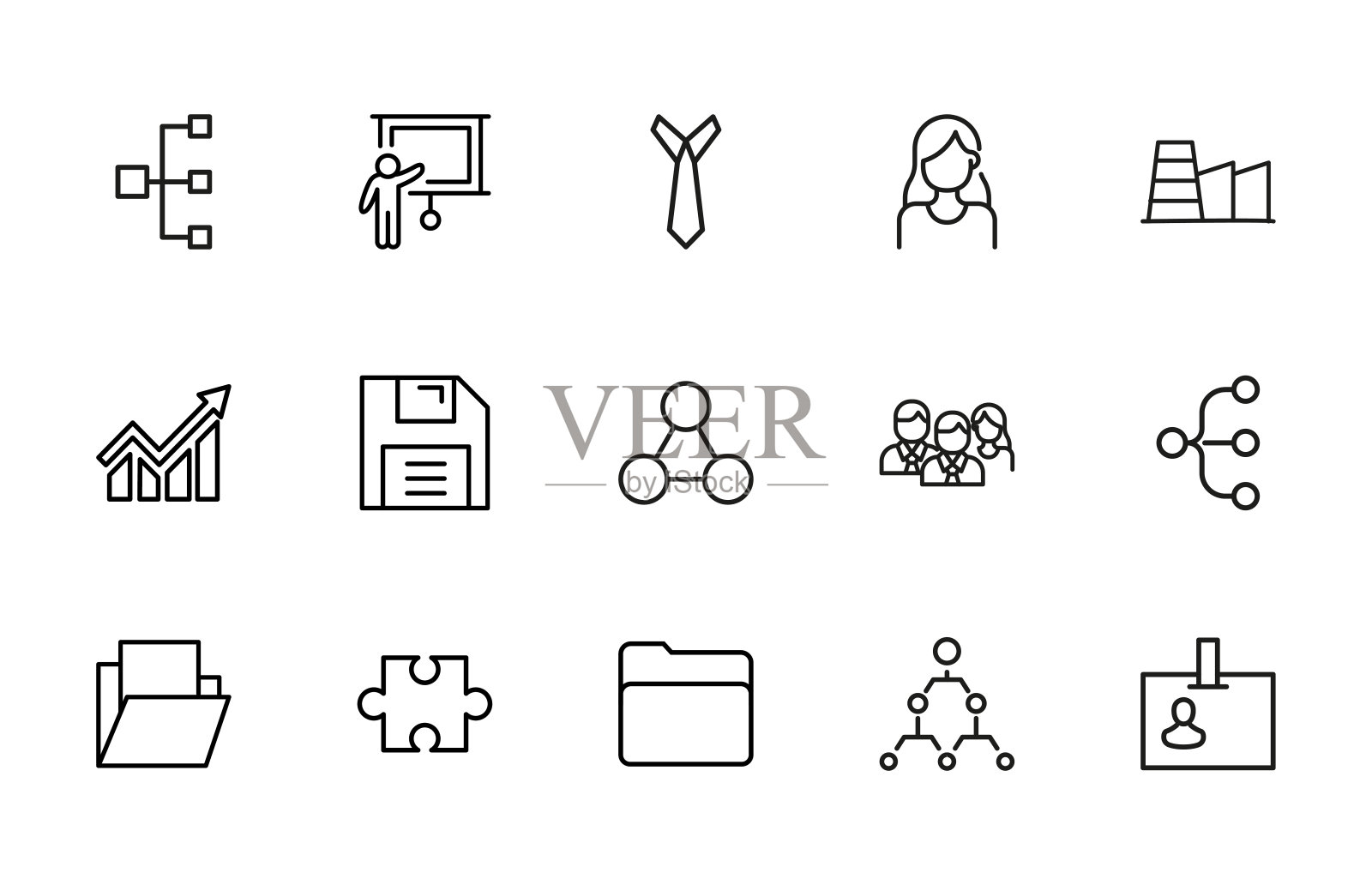 描边线条图标的工作集。图标素材