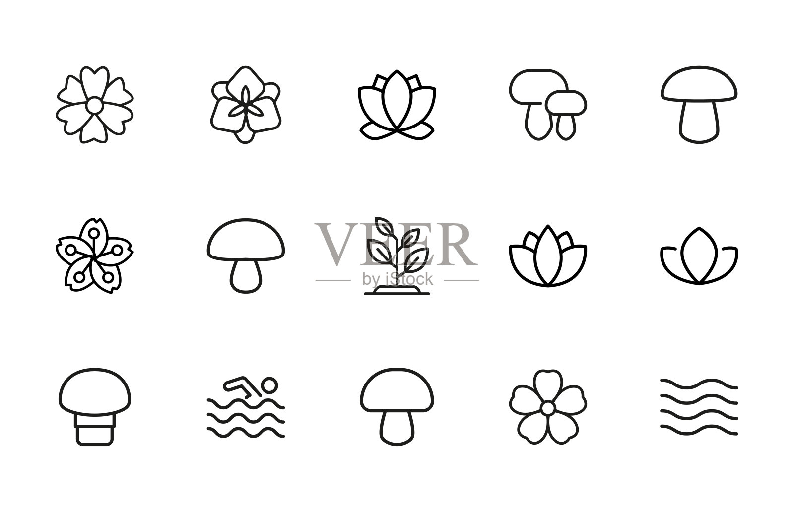 Spring line ICONS set。插画图片素材