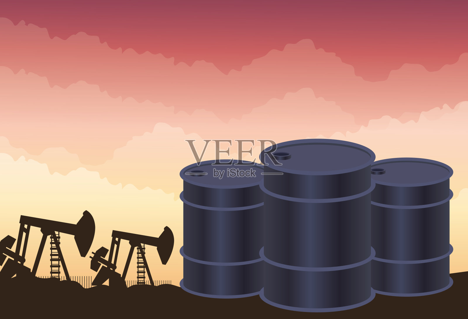 石油价格市场与桶插画图片素材