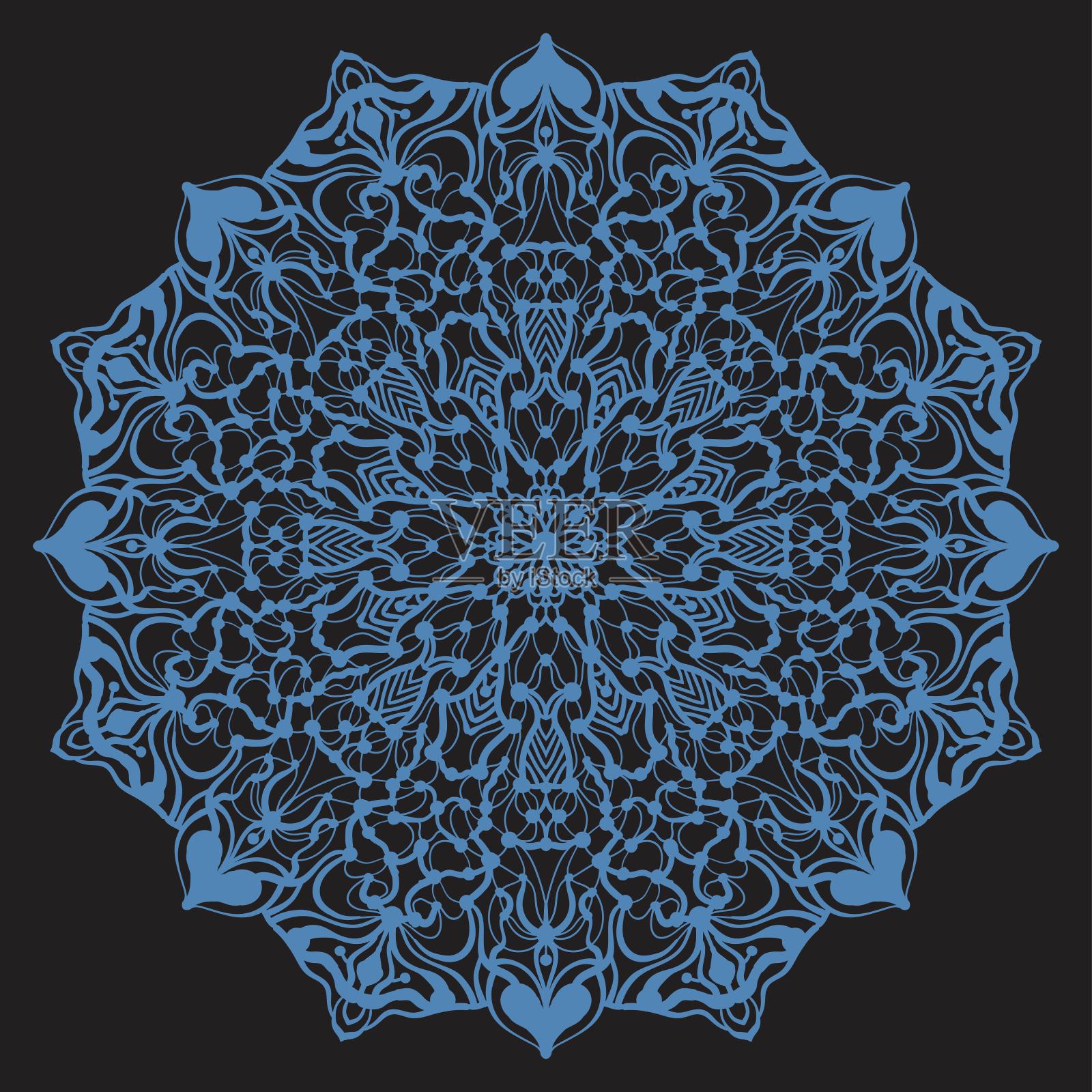 在黑暗的背景上装饰华丽的雪花或缠结的曼陀罗插画图片素材