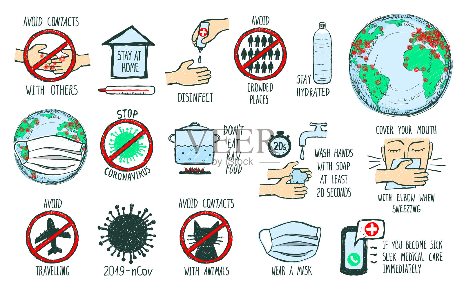 冠状病毒2019-nCoV信息图-预防提示插画图片素材