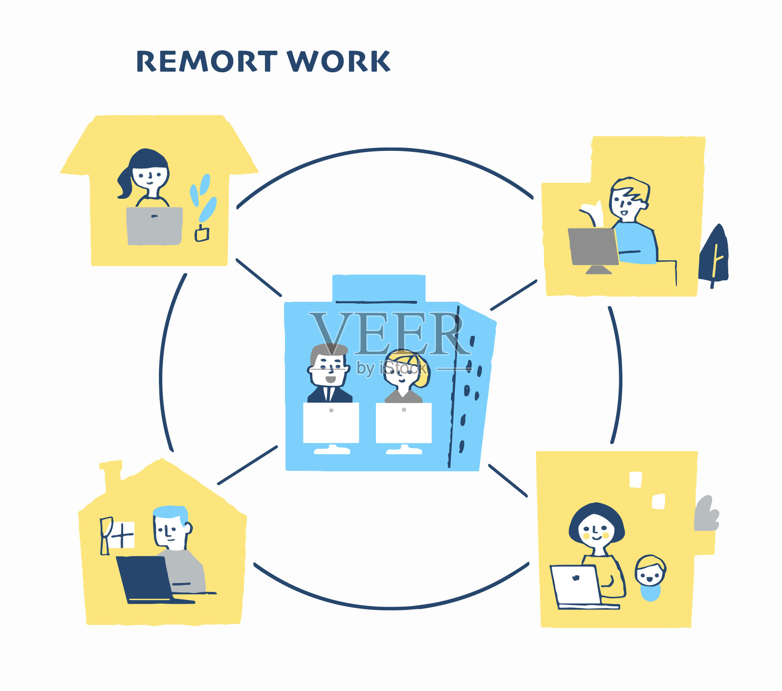 远程办公的商务人士插画图片素材