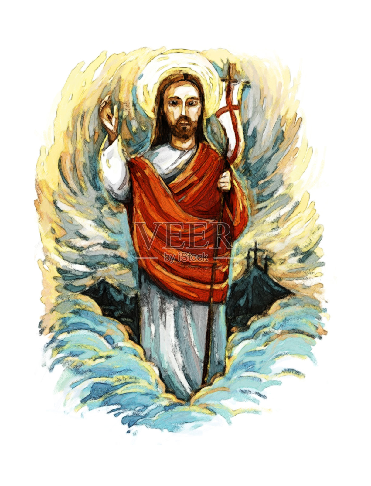 平静耶稣弥赛亚和复活与自然背景-插图插画图片素材