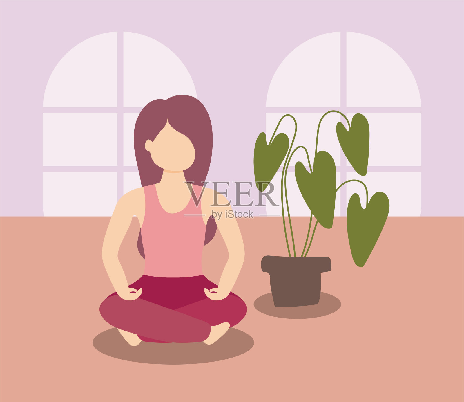 居家意识社交媒体宣传和冠状病毒预防，妇女在客厅插画图片素材