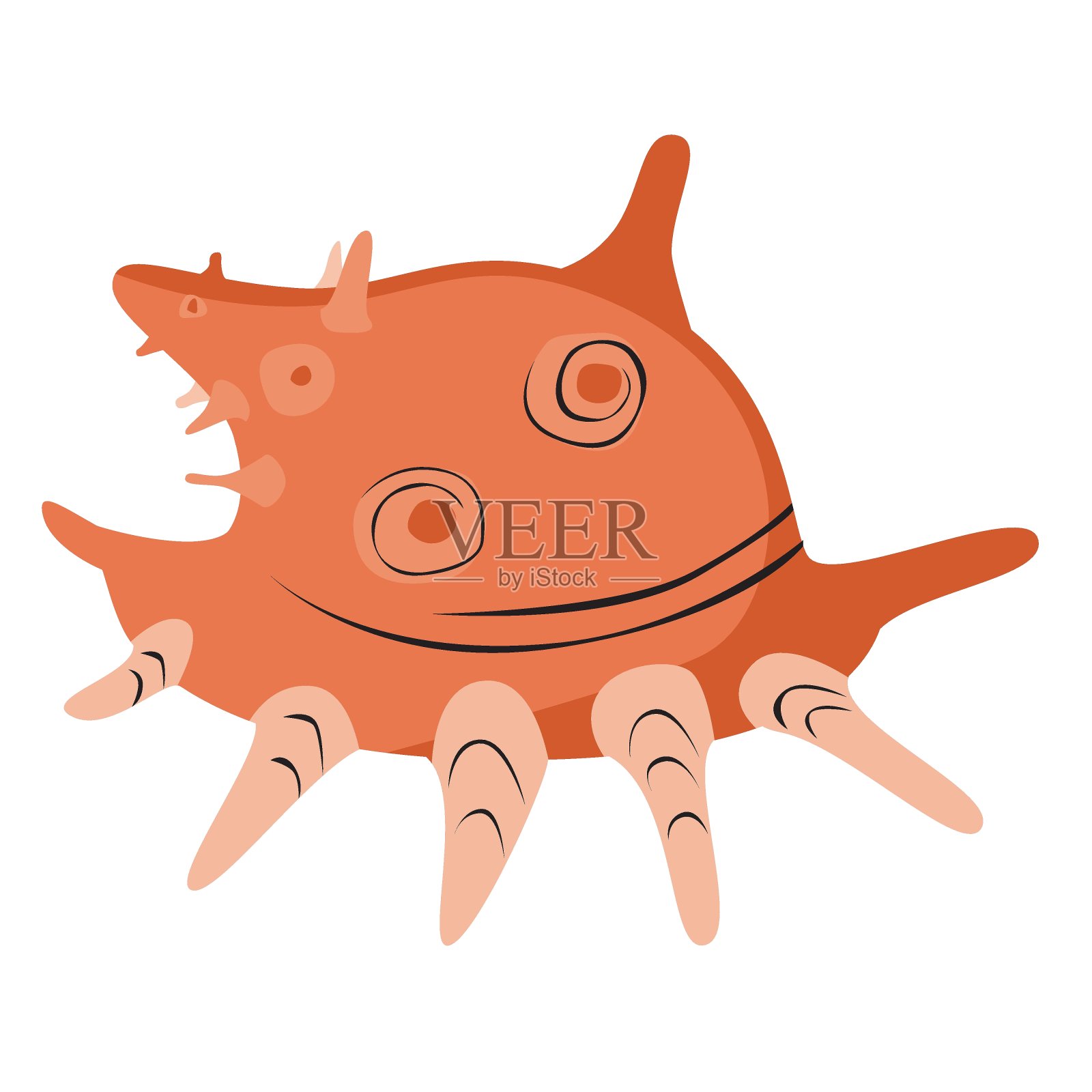 贝壳或牡蛎婴儿字符孤立在白色背景设计，斯堪的纳维亚平矢量股票插图与蜗牛设计或婴儿印花插画图片素材