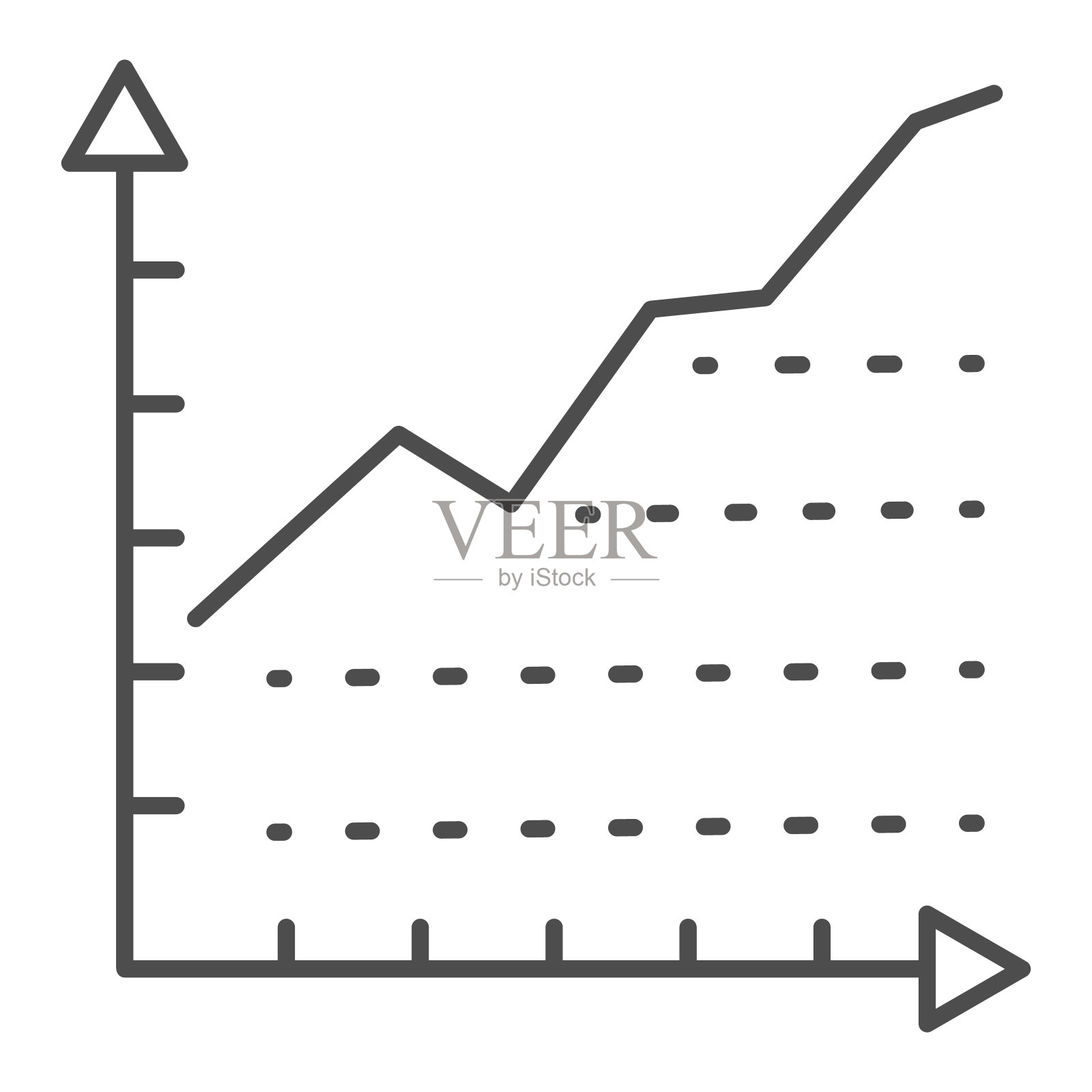 生长图形细线图标。图表，带箭头符号的图表，白色背景上的轮廓样式象形图。商业或财务标志的移动概念和网页设计。矢量图形。图标素材