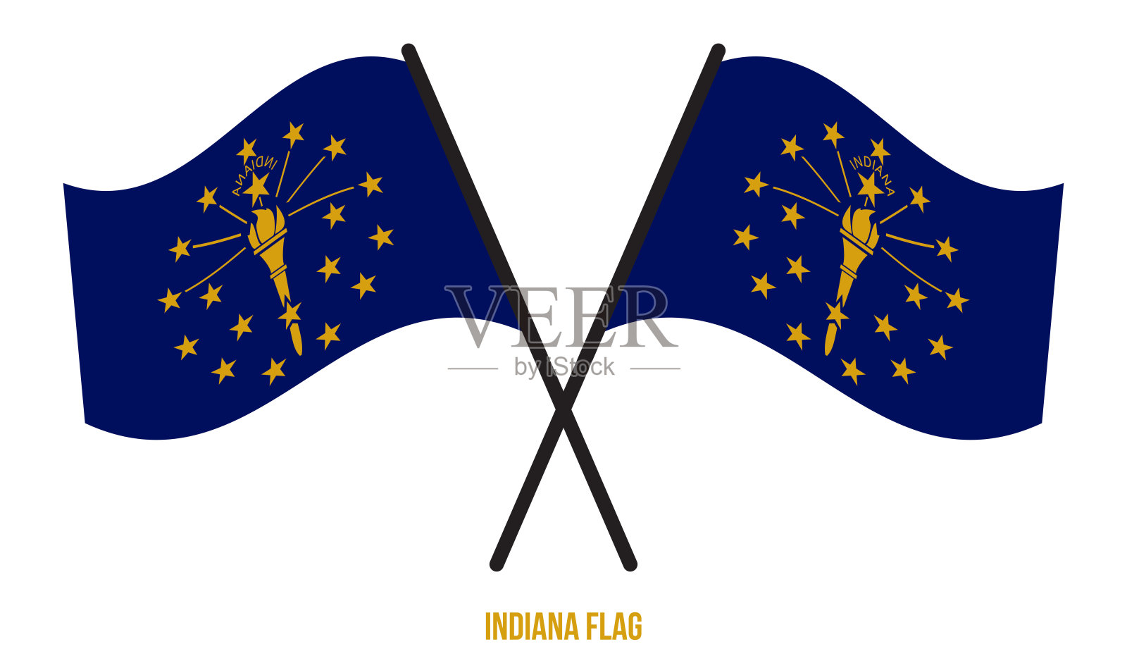 两面交叉的印第安纳州旗，白色背景设计元素图片