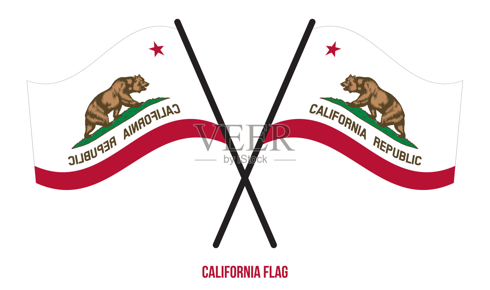 两面交叉挥舞的加利福尼亚州旗设计元素图片