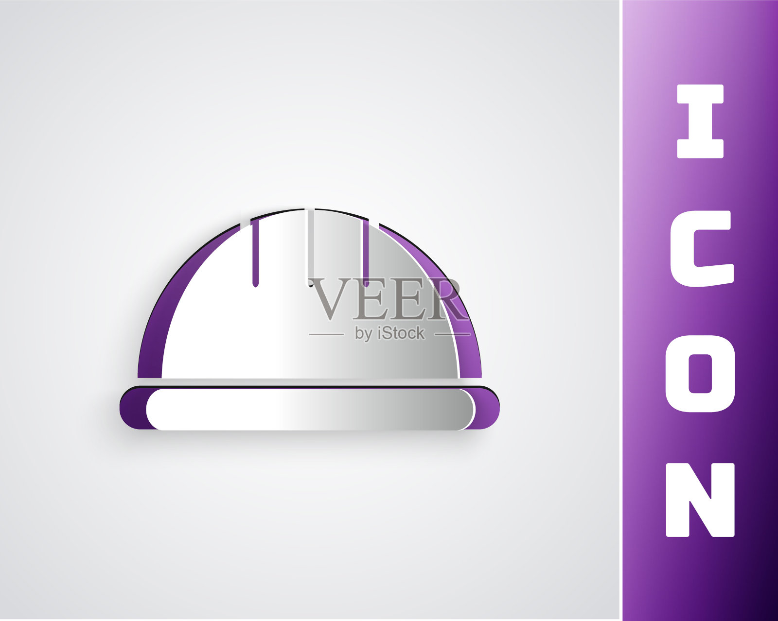 剪纸工人安全帽图标孤立在灰色背景。纸艺术风格。矢量图插画图片素材