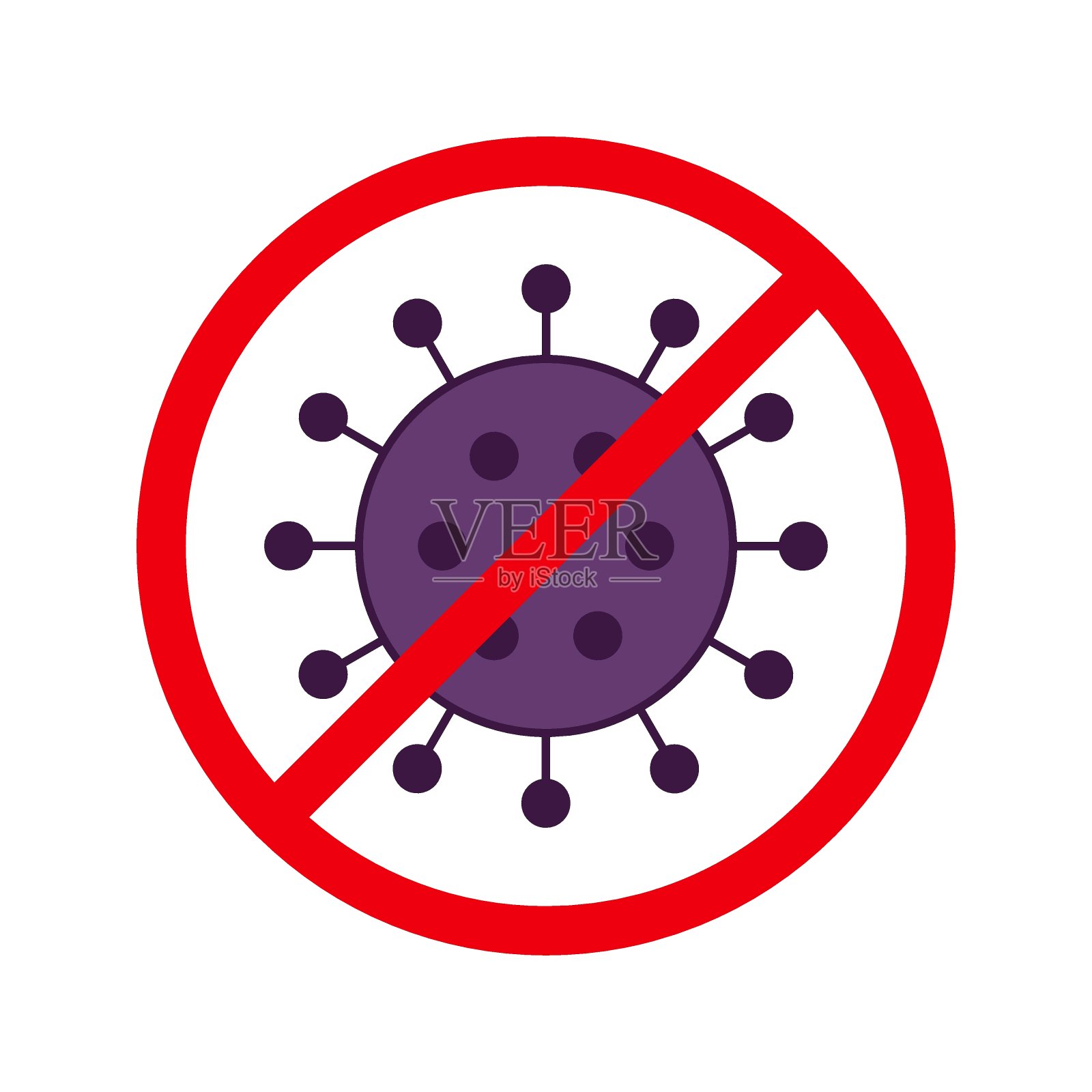 Covid-19在标志图标中划掉。阻止在白色背景上分离的冠状病毒。插画图片素材