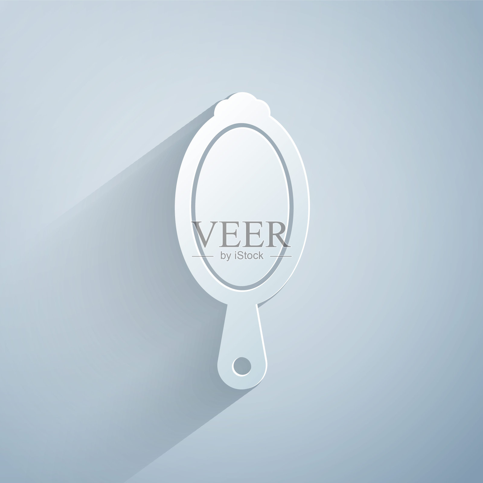 剪纸魔术手镜图标孤立在灰色背景。纸艺术风格。矢量图设计元素图片