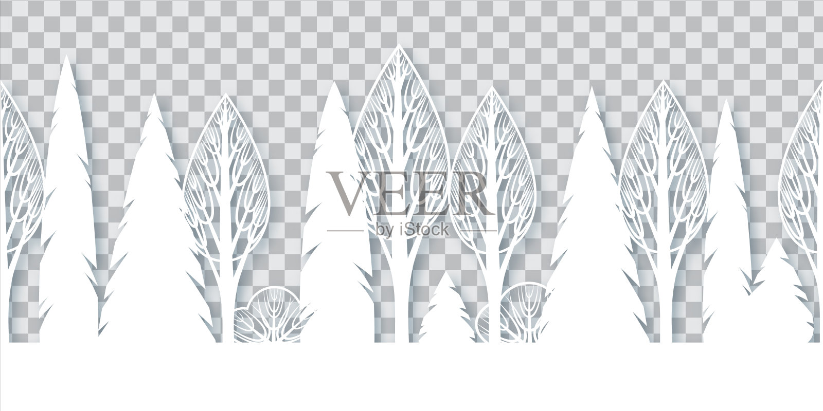 剪纸风格的无缝装饰。森林轮廓模式。向量插画图片素材