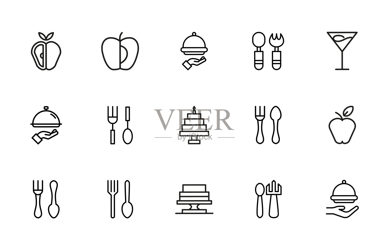 描线美食图标集。图标素材