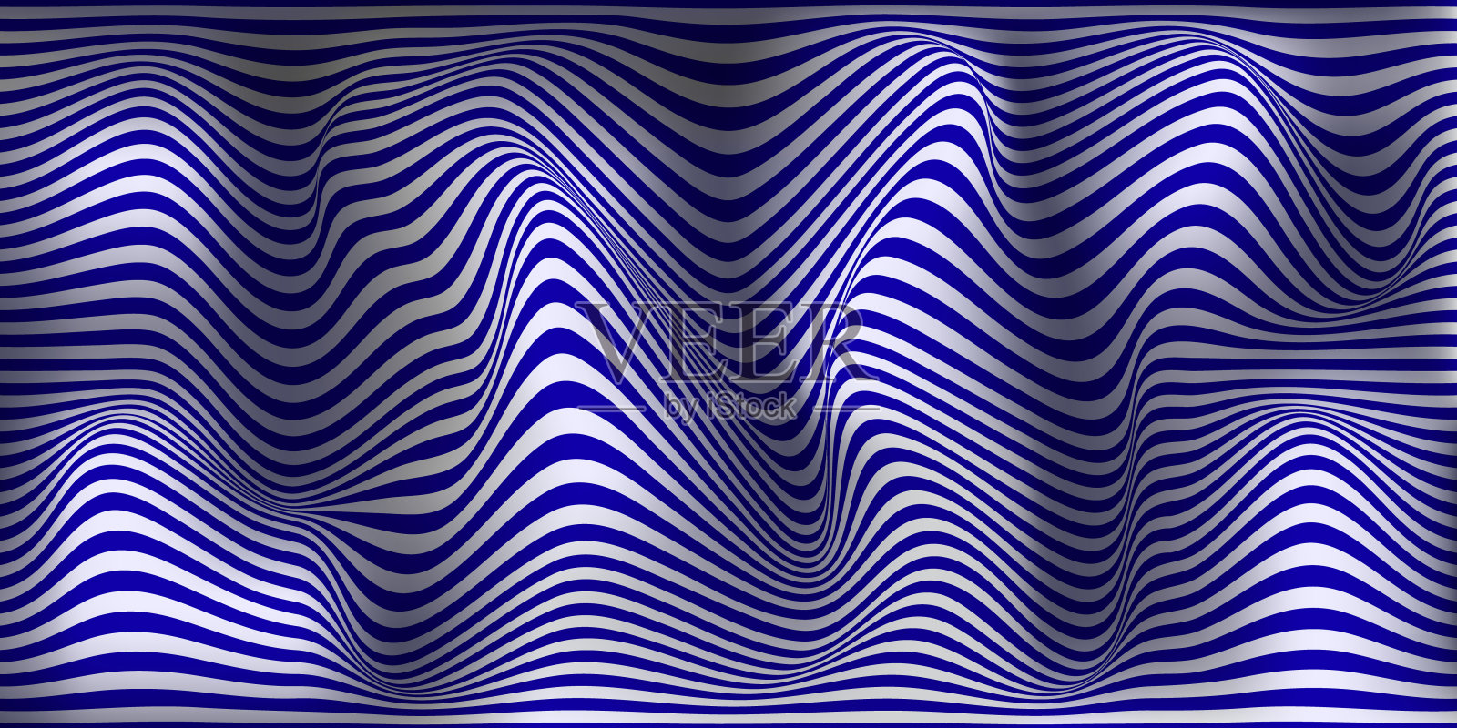 3D蓝白条纹曲线上的白色。抽象噪声景观背景与幻觉效果。插画图片素材