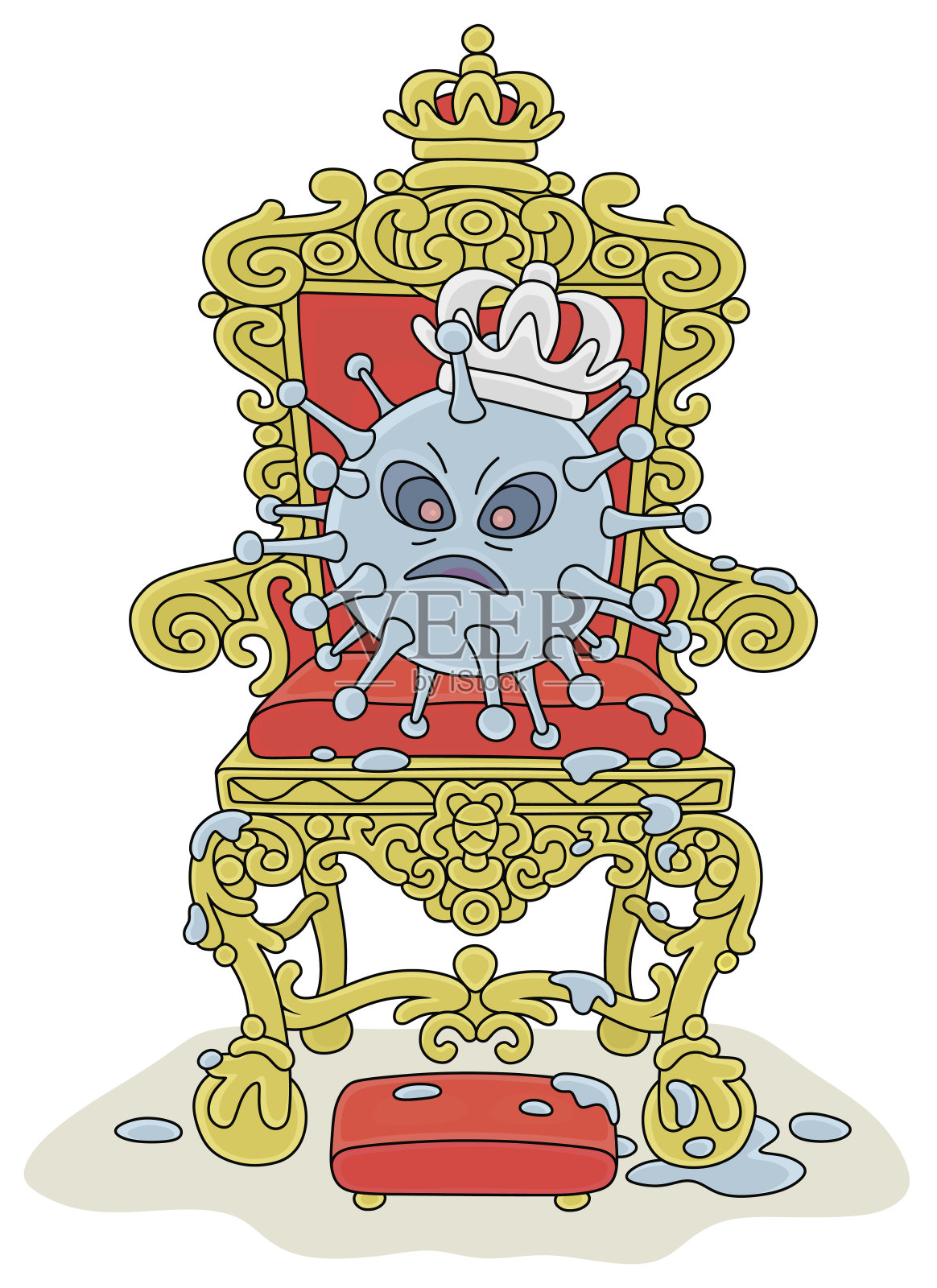 戴着王冠的可怕病毒插画图片素材