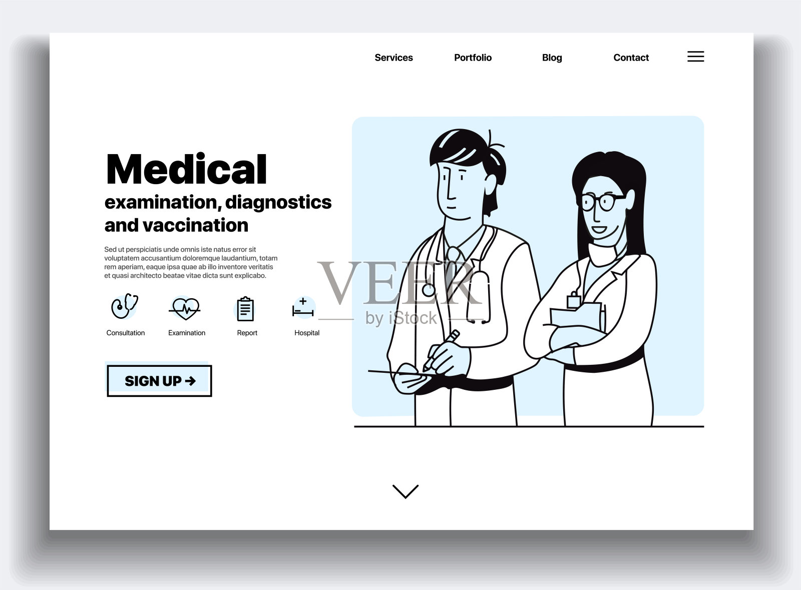 为医疗中心提供医生的Web页面设计模板。插画图片素材