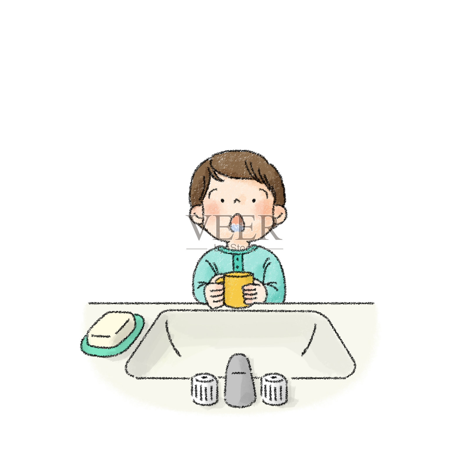 一个人漱口的插图(男婴)插画图片素材