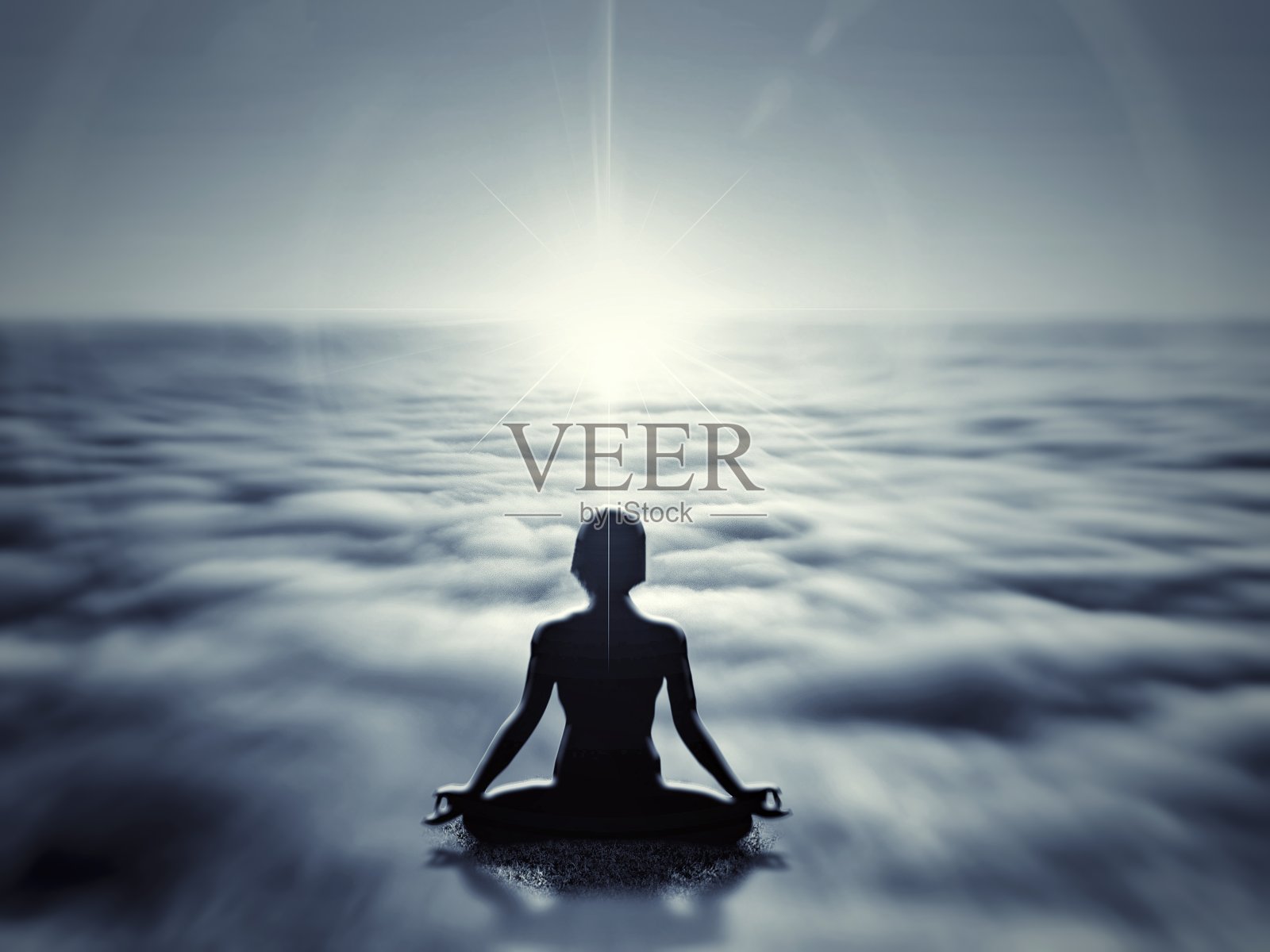 一个人在云上沉思的剪影照片摄影图片