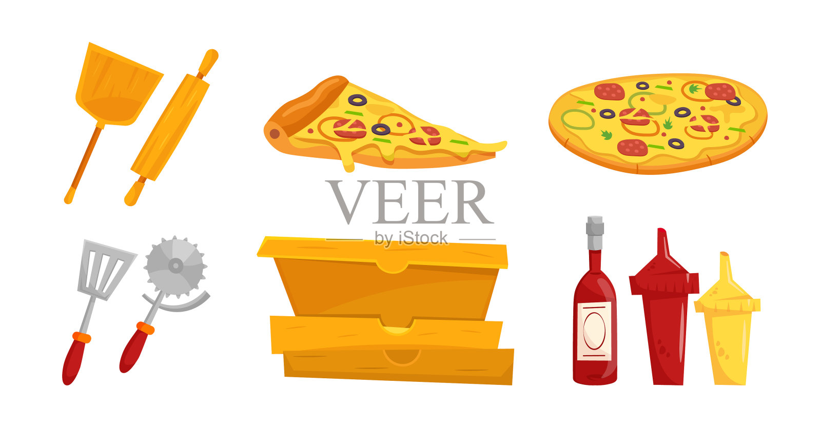 披萨元素卡通套装插画图片素材