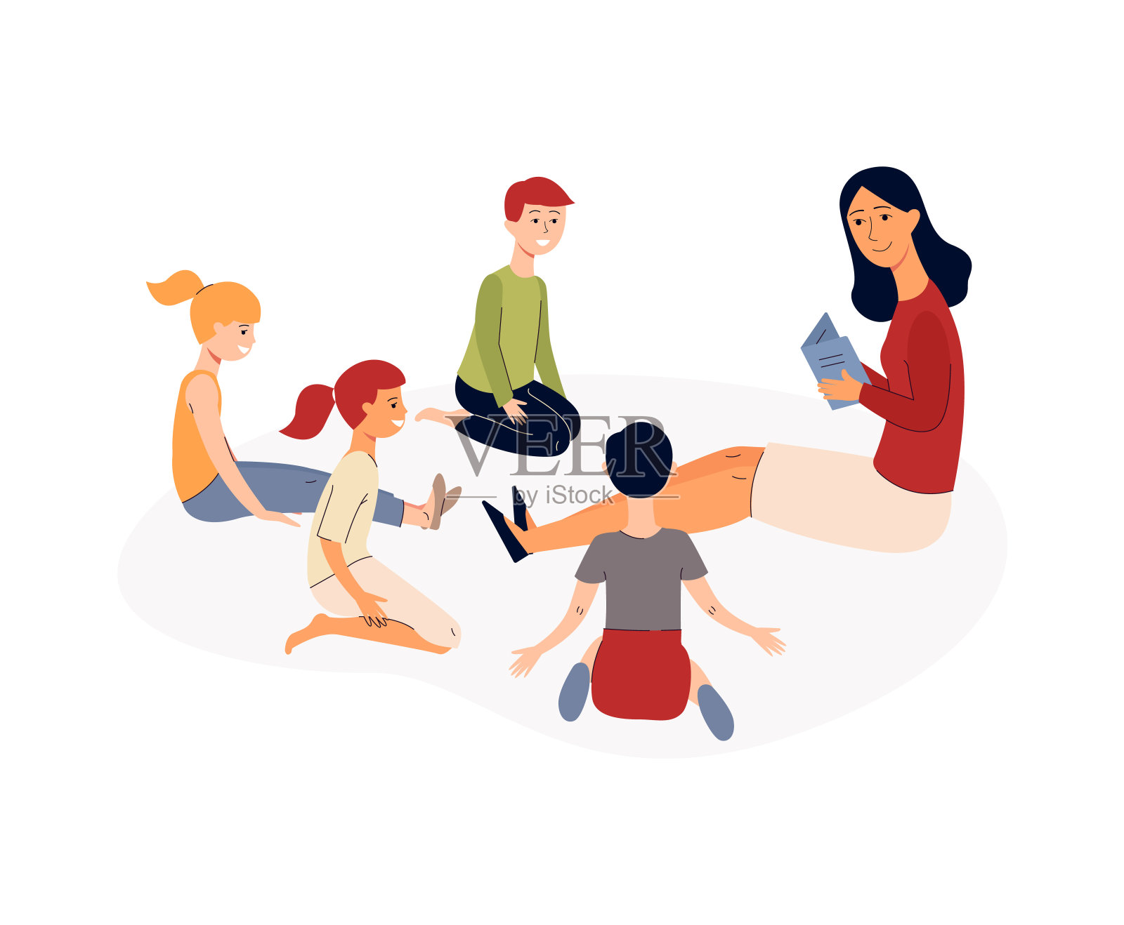 幼儿园教师在儿童教育项目中给孩子读书。设计元素图片