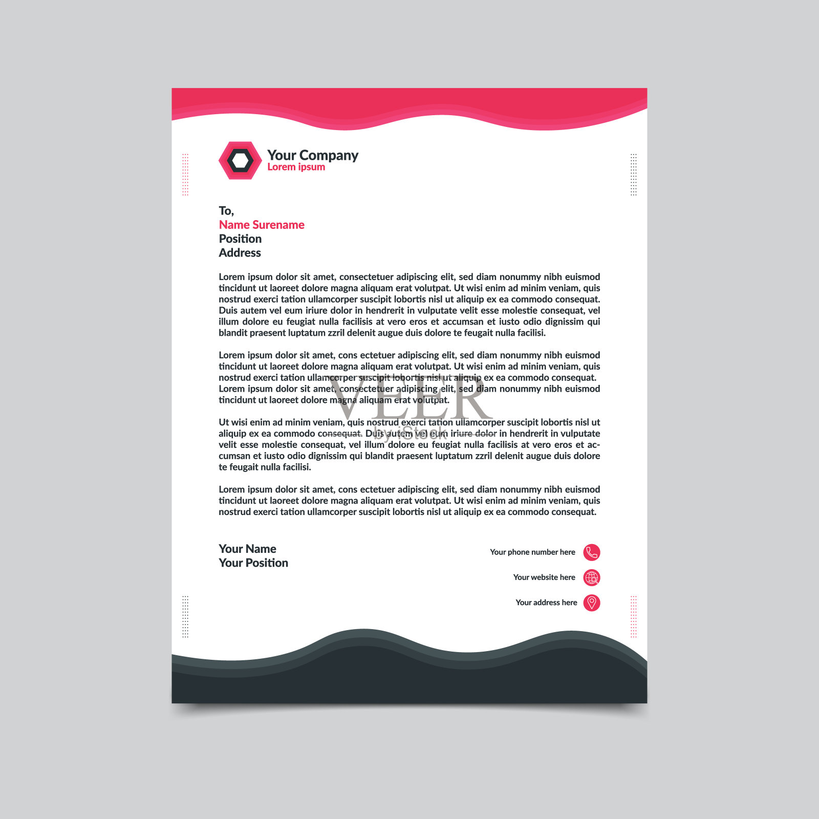 信头模板设计矢量插图与银色背景设计模板素材