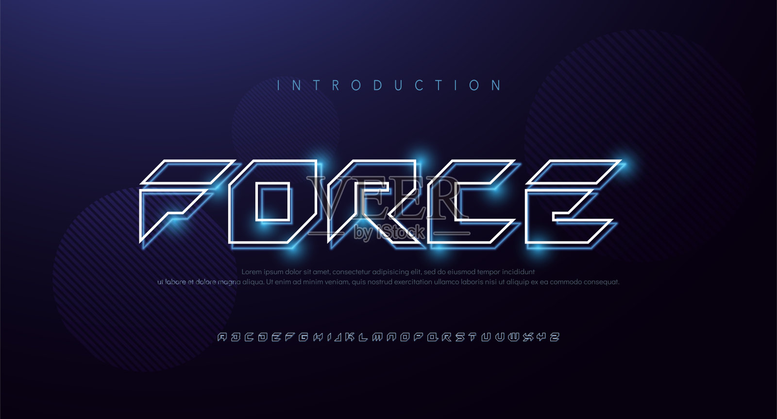 技术抽象霓虹字体和字母。科技效应标志设计。排版数字，空间，电影，游戏字体设计概念。矢量图插画图片素材