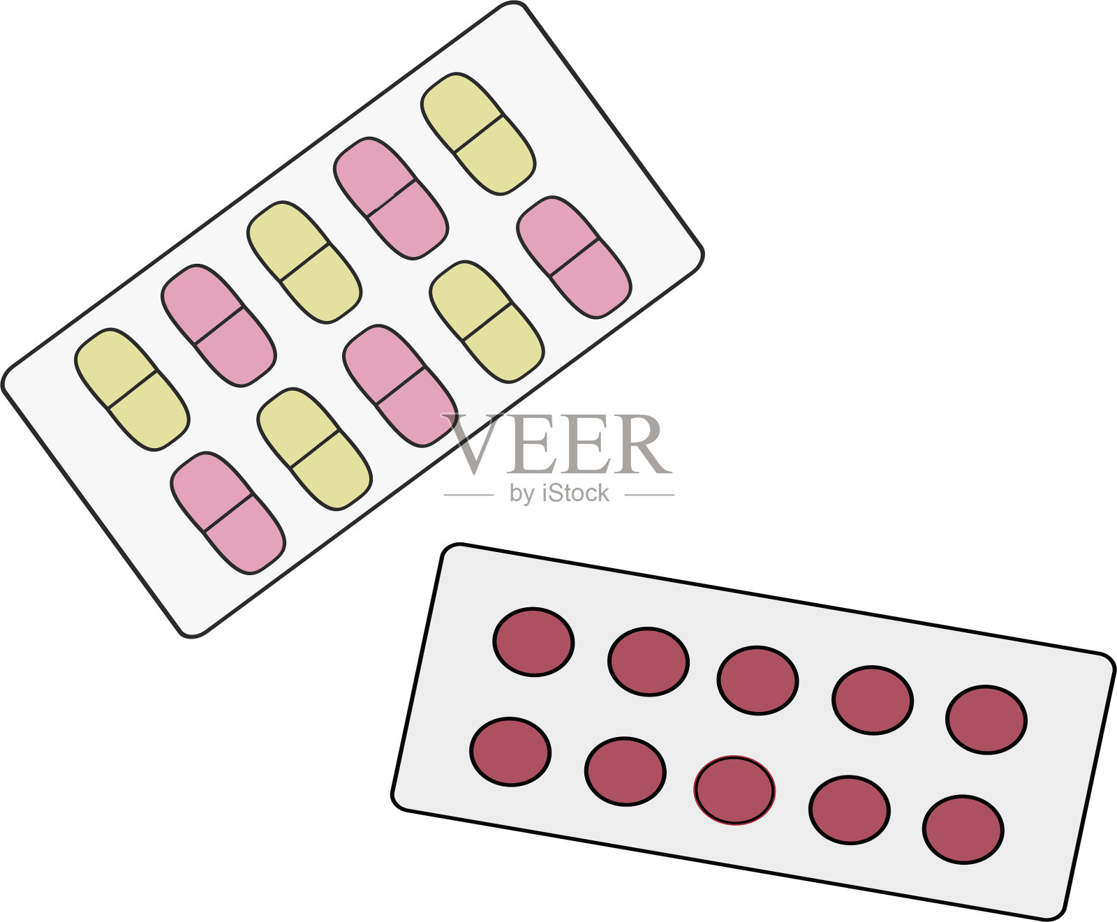 药片起了两个水泡。医疗产品。插画图片素材