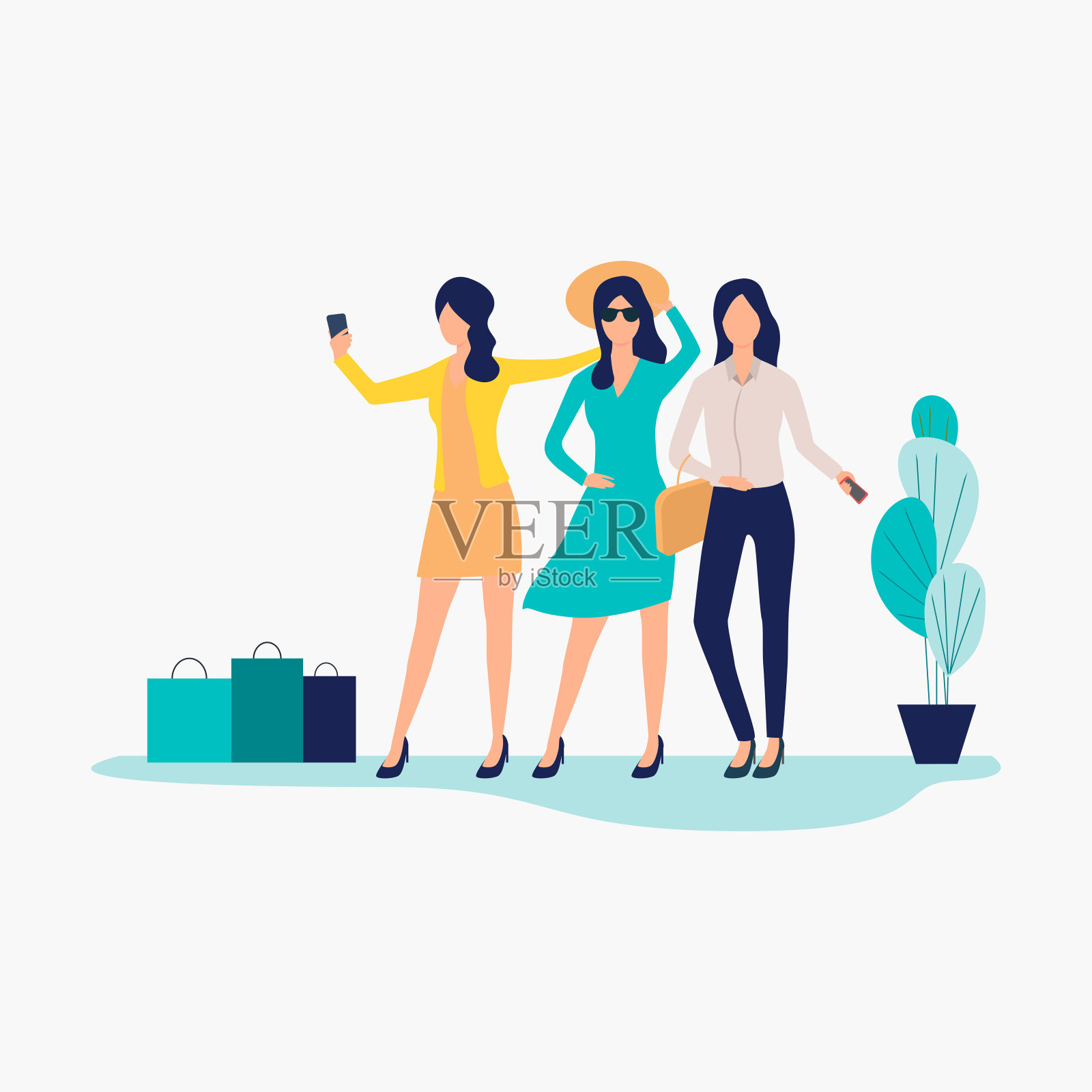 一起散步和购物的女人插画图片素材