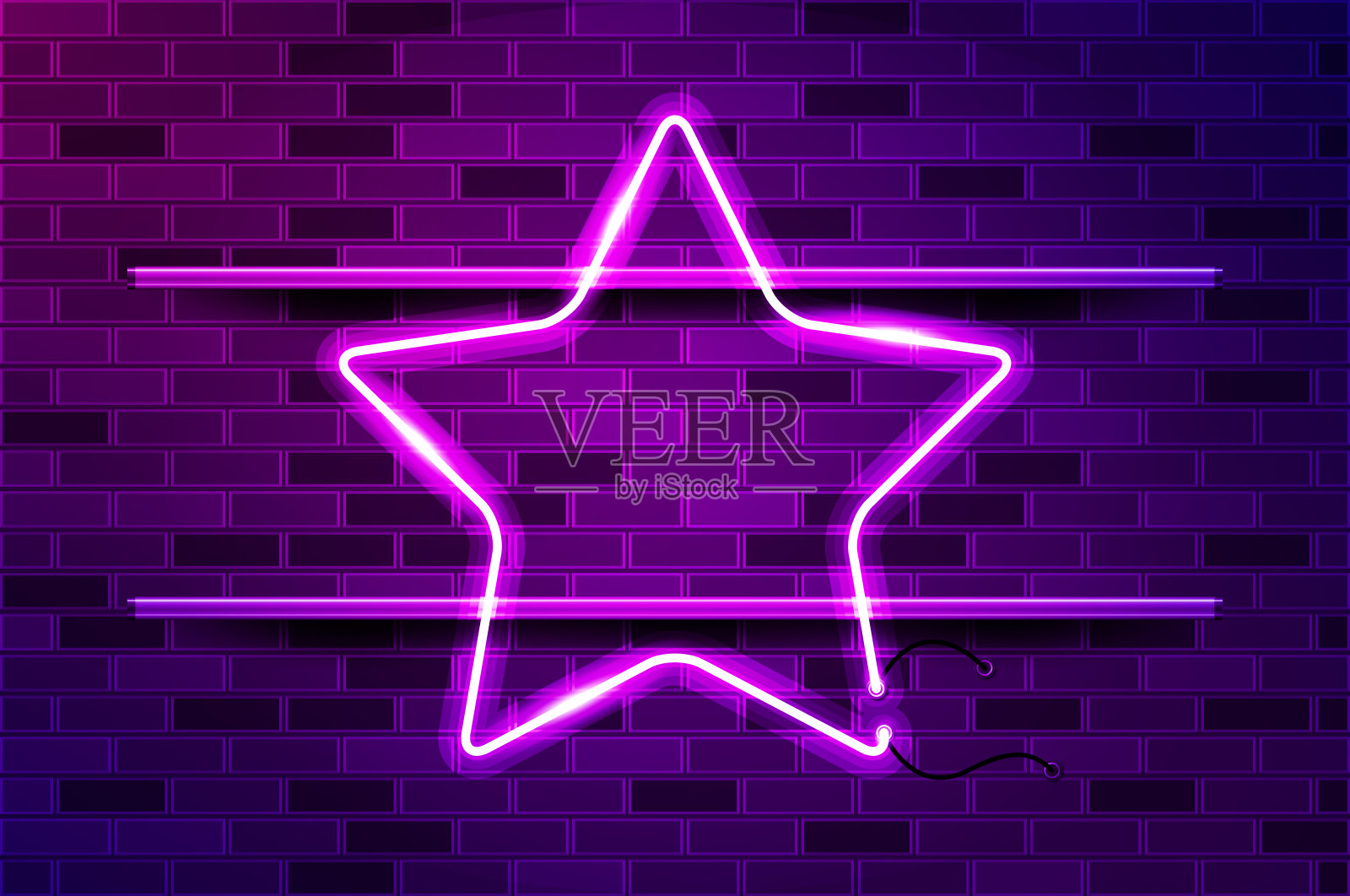 星形发光紫色霓虹灯或LED条灯。现实的矢量图插画图片素材